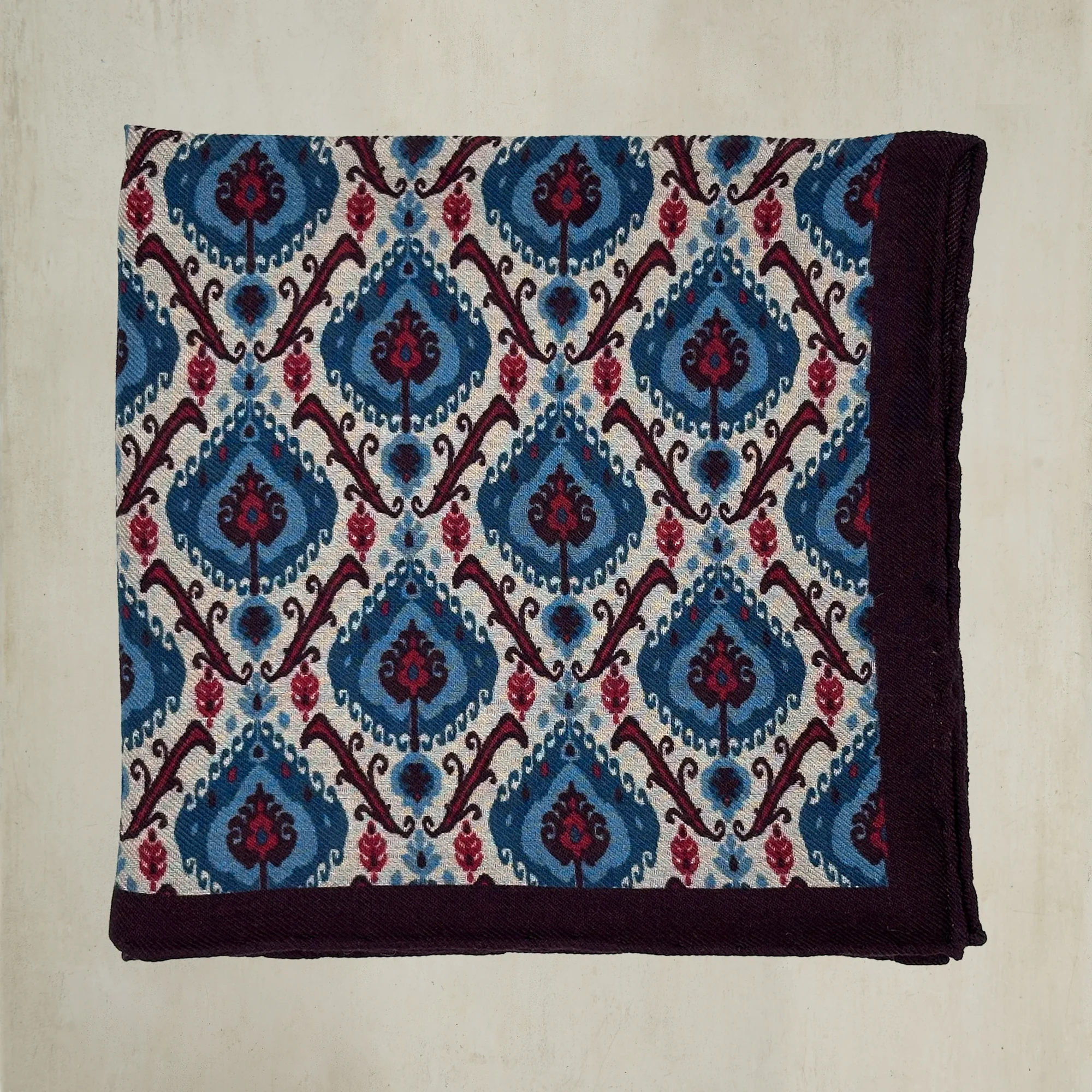 Peacock Print Pocket Square in Aubergine - Image 2