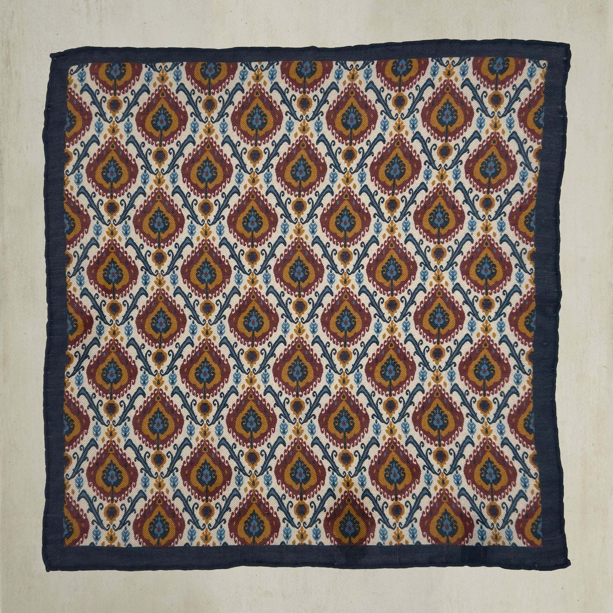 Peacock Print Pocket Square in Navy