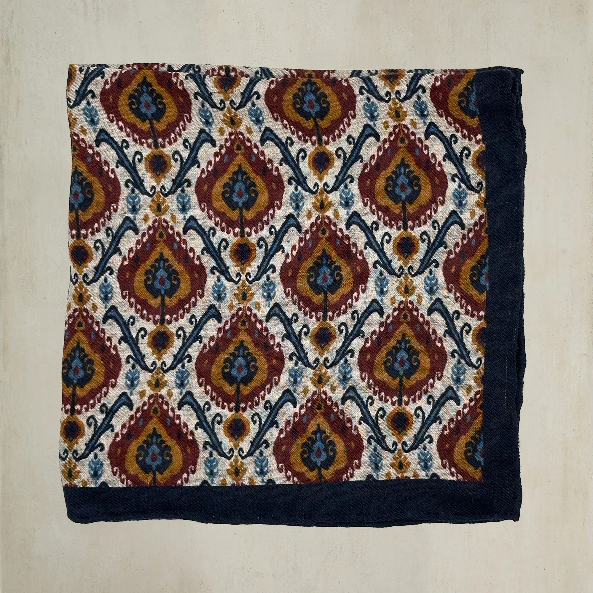 Peacock Print Pocket Square in Navy - Image 2