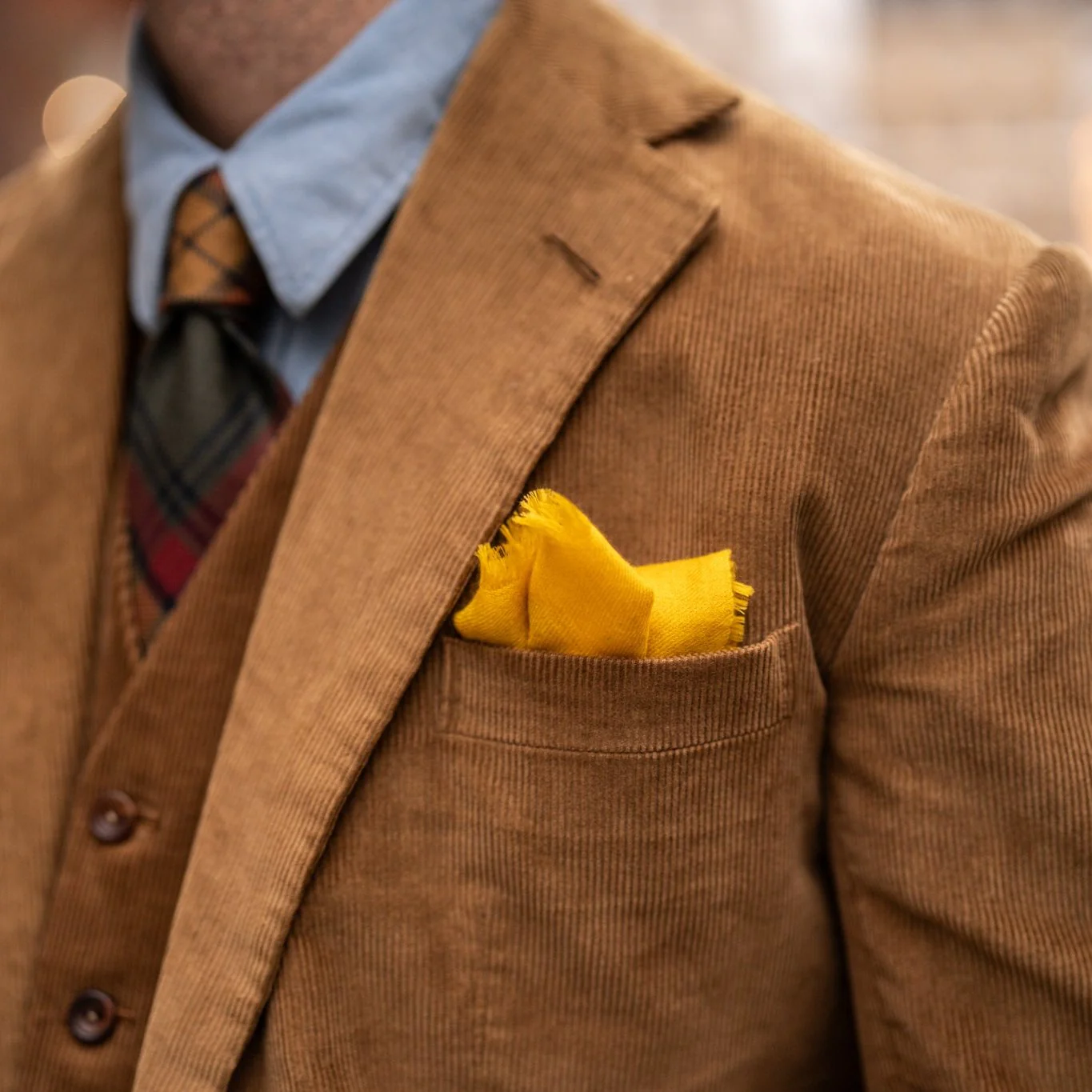Hand Woven Cashmere Pocket Square In Yellow - Image 2
