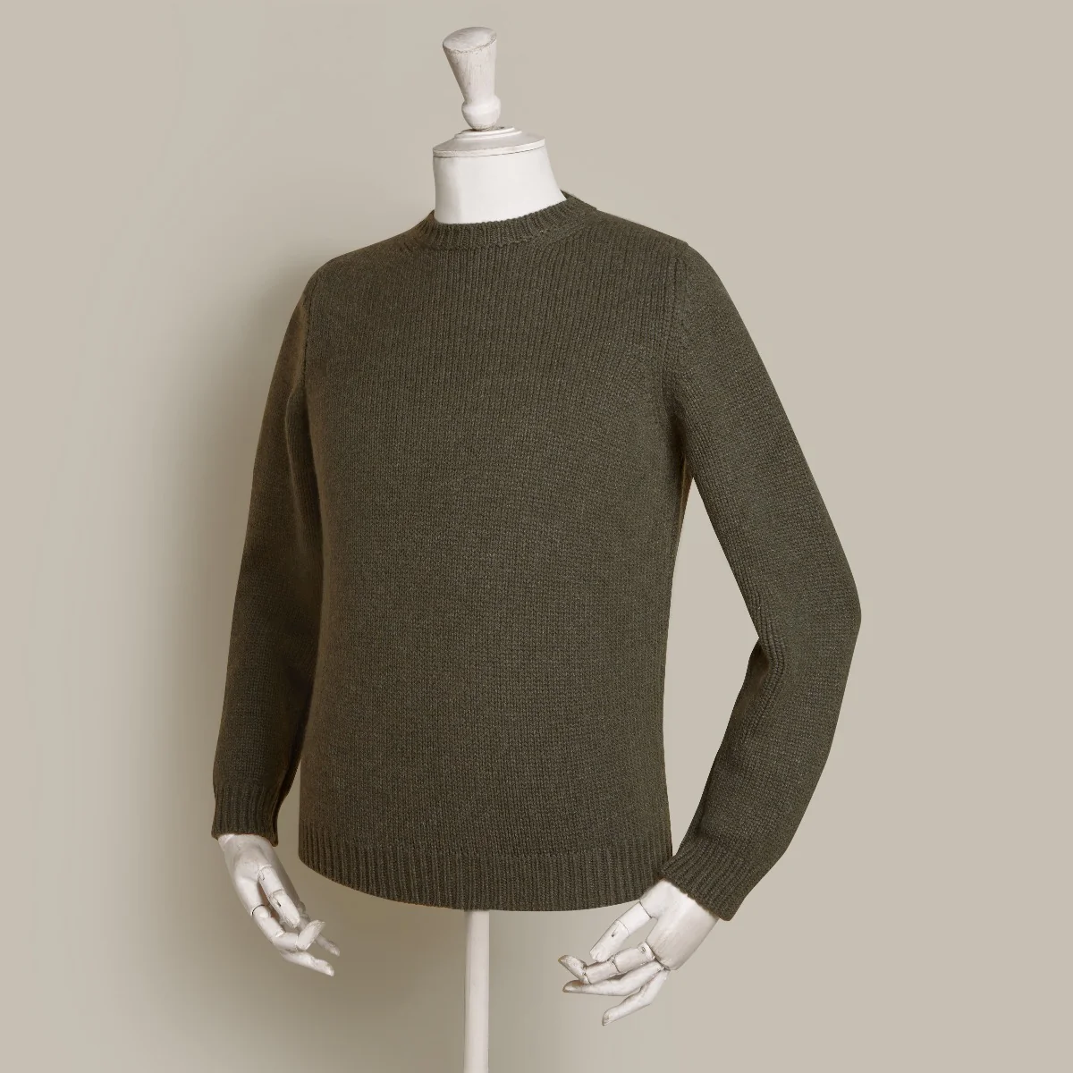 12Ply Plain Knit Cashmere Sweater In Khaki - Image 3