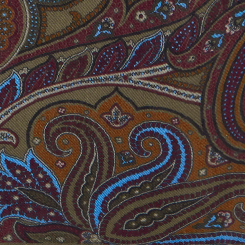 Printed Paisley Pocket Square In Olive - Image 2