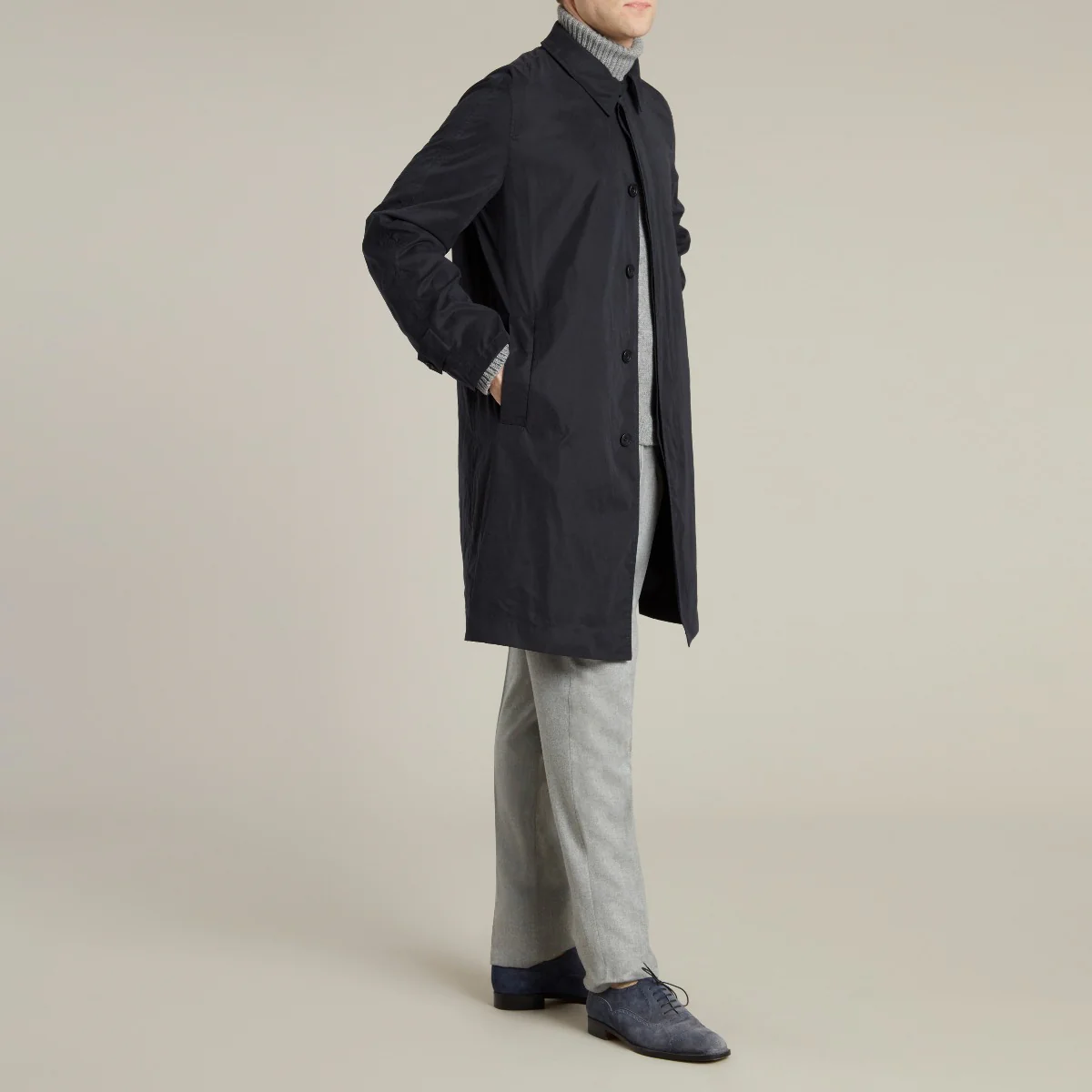 Regular Microfibre Raincoat In Dark Navy - Image 2