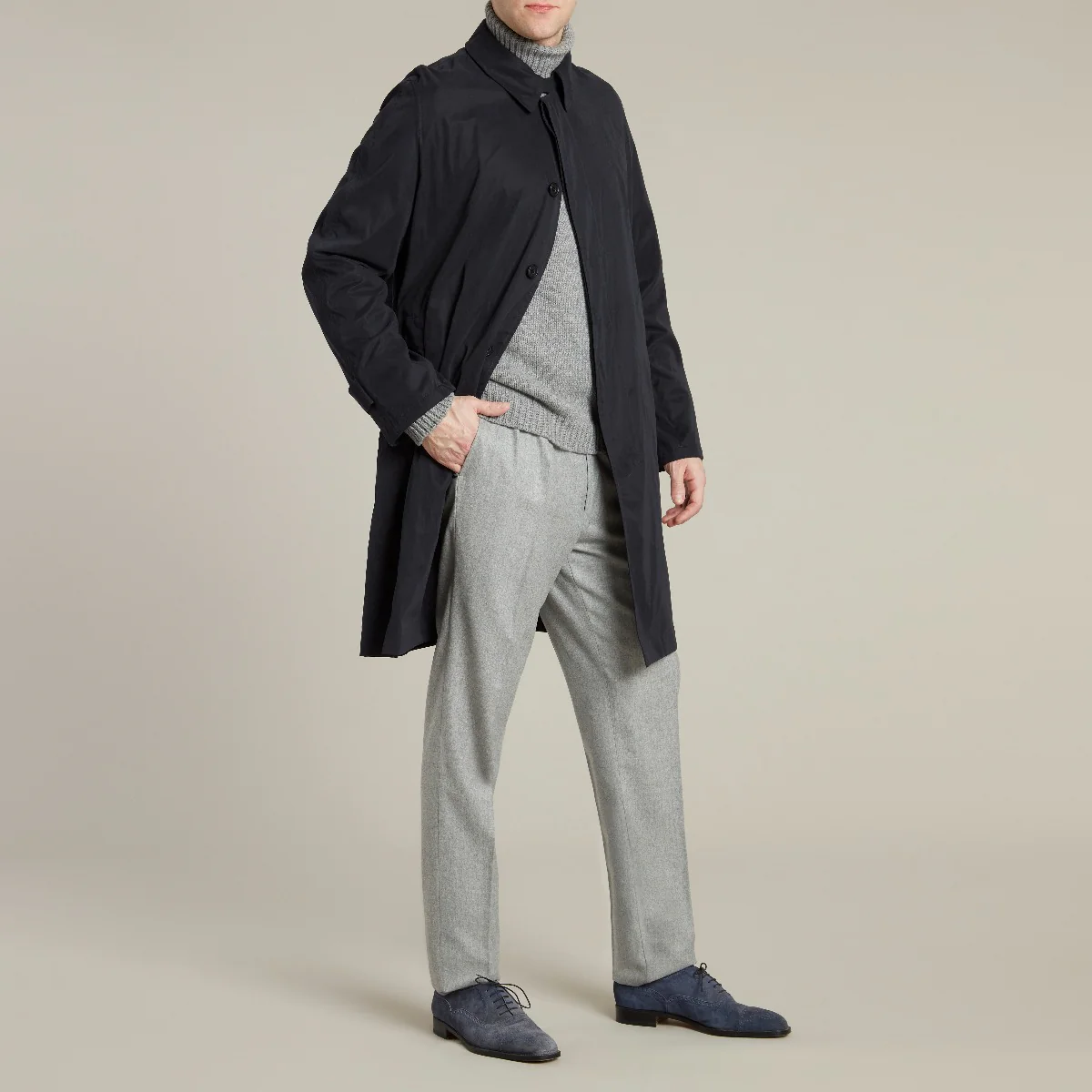 Regular Microfibre Raincoat In Dark Navy - Image 4