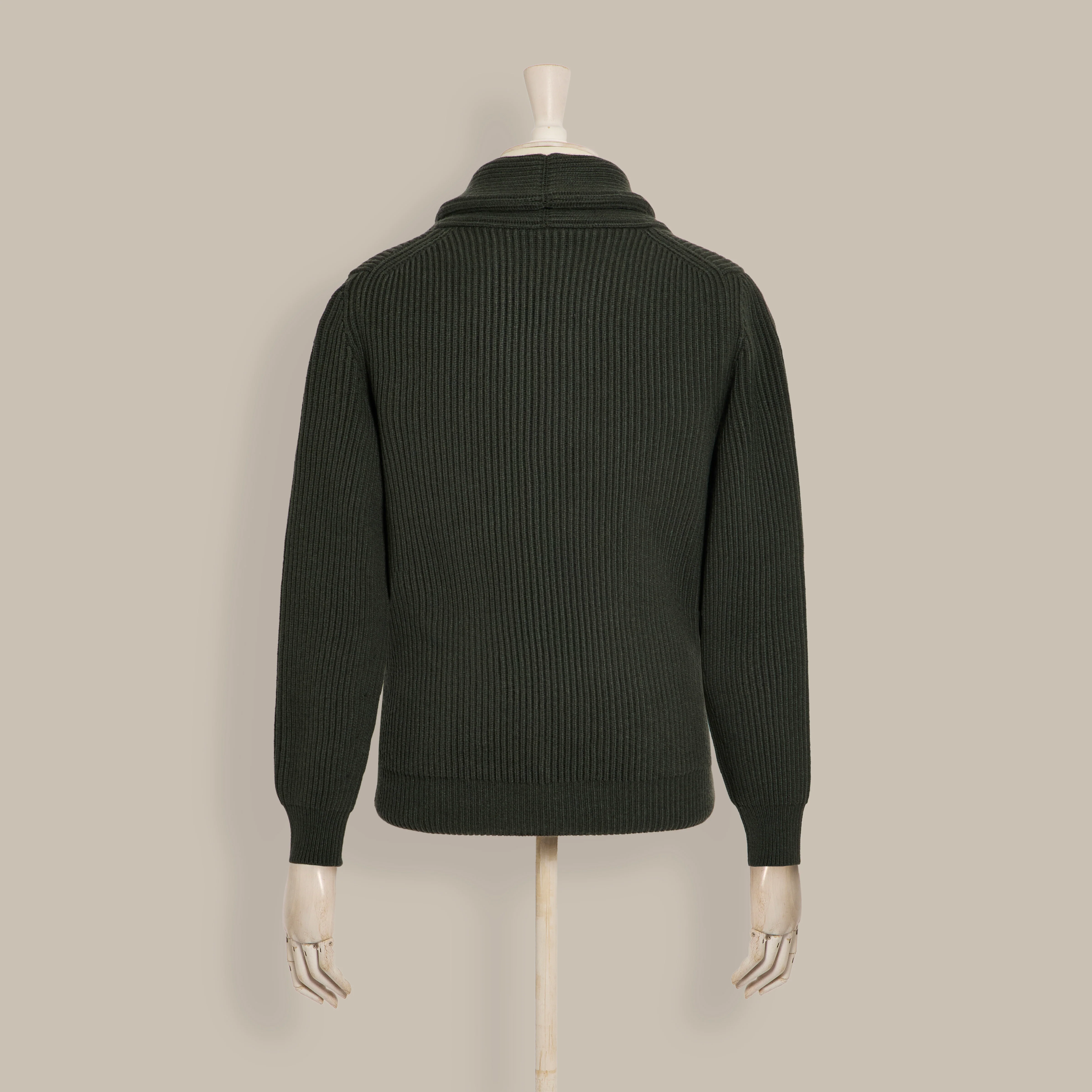 Ribbed Shawl Collar Cashmere Blend Cardigan In Khaki - Image 2