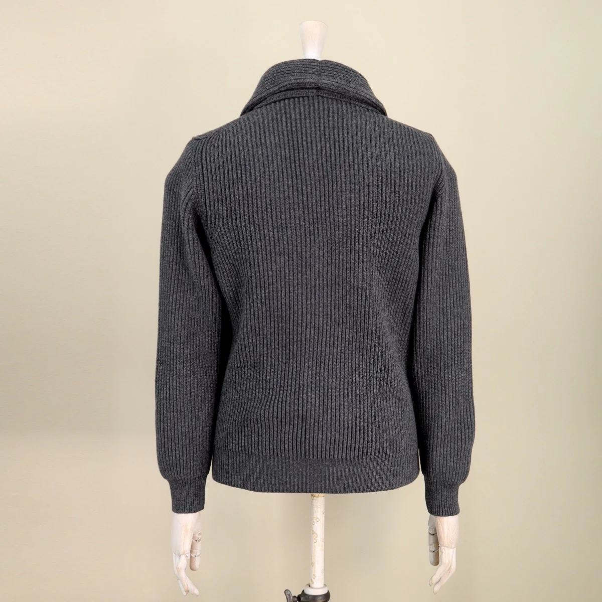 Ribbed Shawl Collar Cashmere Blend Cardigan In Dark Grey - Image 2
