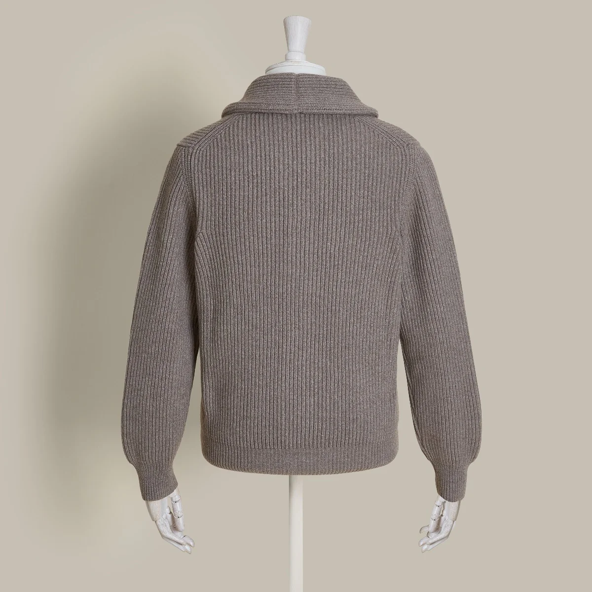 Ribbed Shawl Collar Cashmere Blend Cardigan In Dark Natural - Image 2