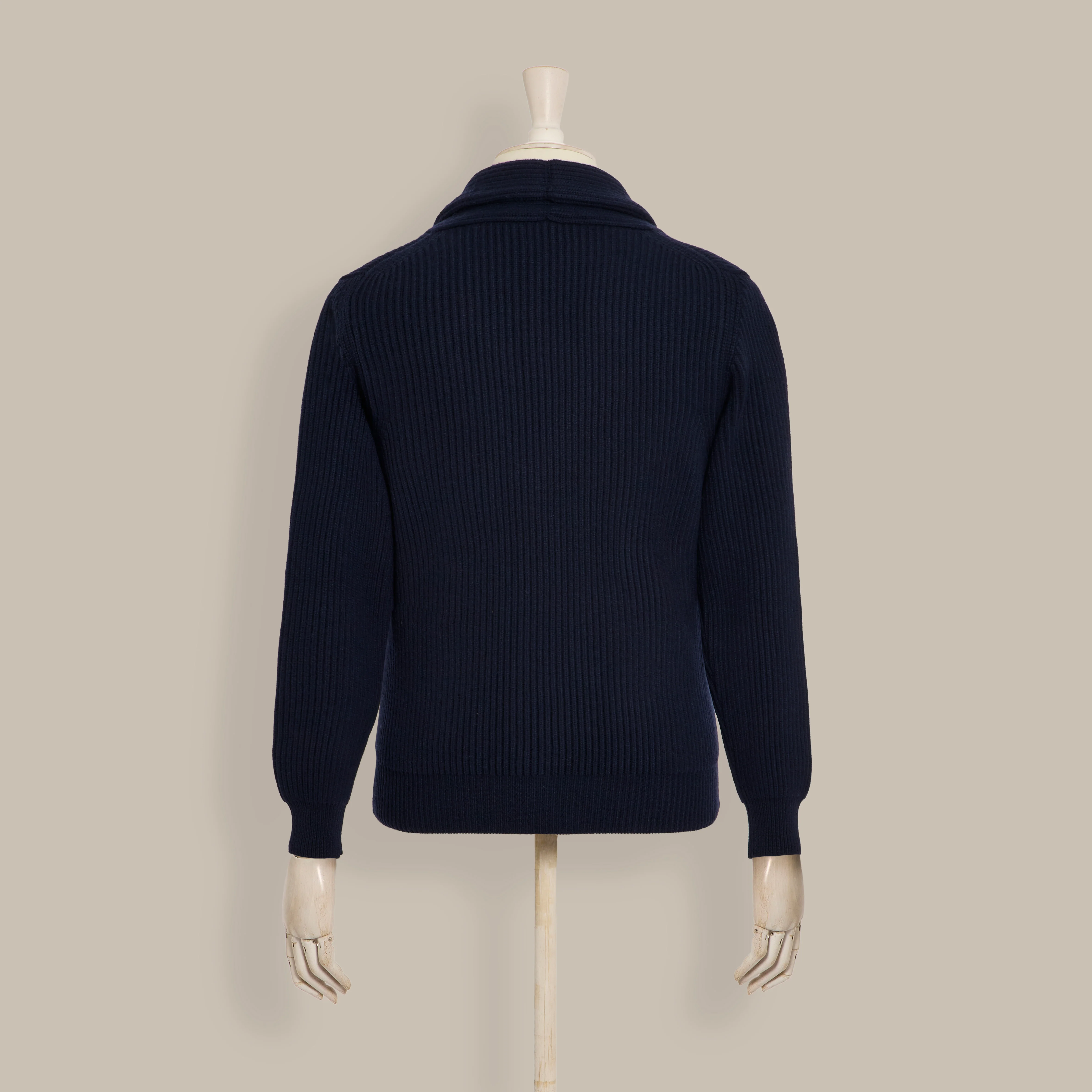 Ribbed Shawl Collar Cashmere Blend Cardigan In Navy - Image 2