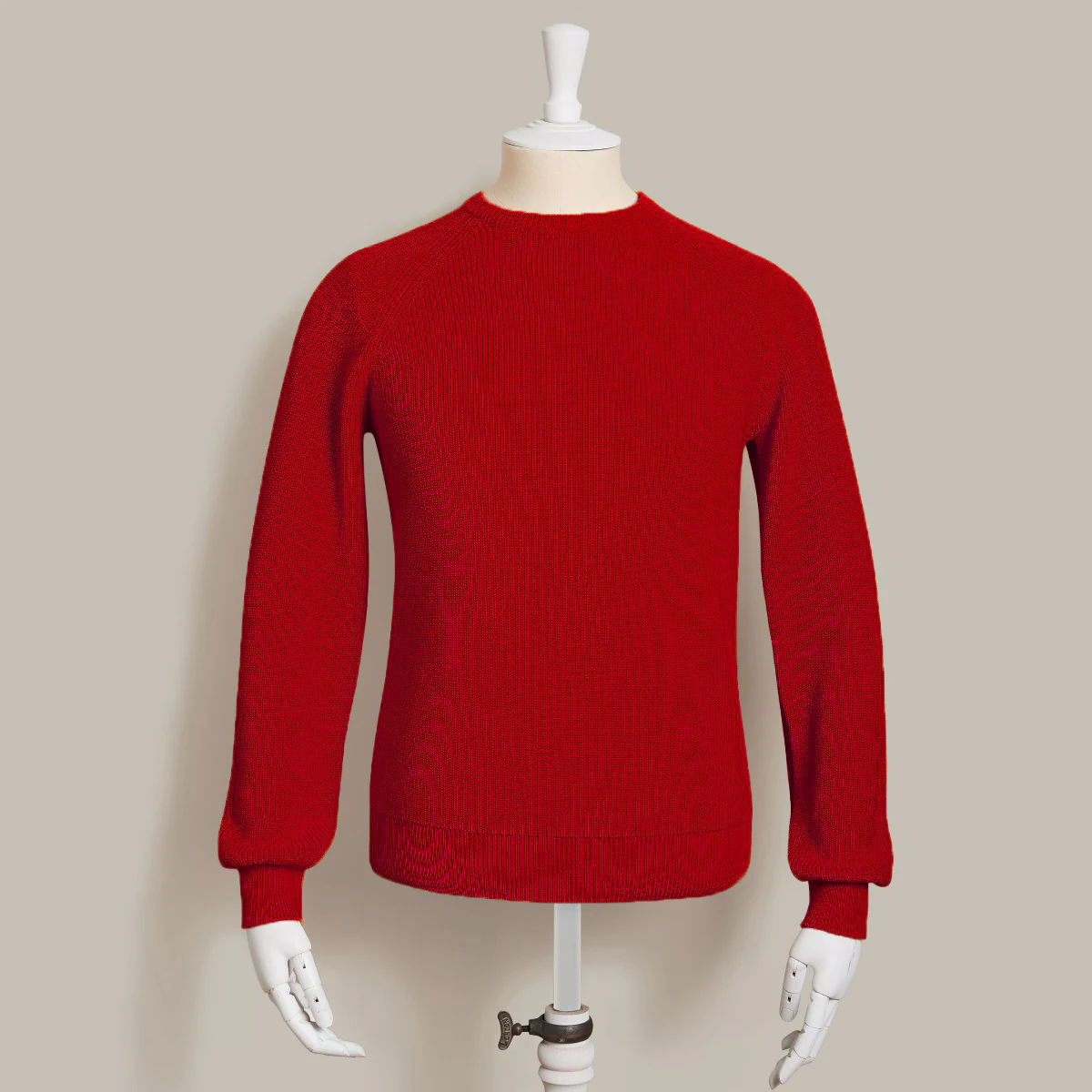 Ribbed Cotton Raglan Sleeved Sweater In Dark Red