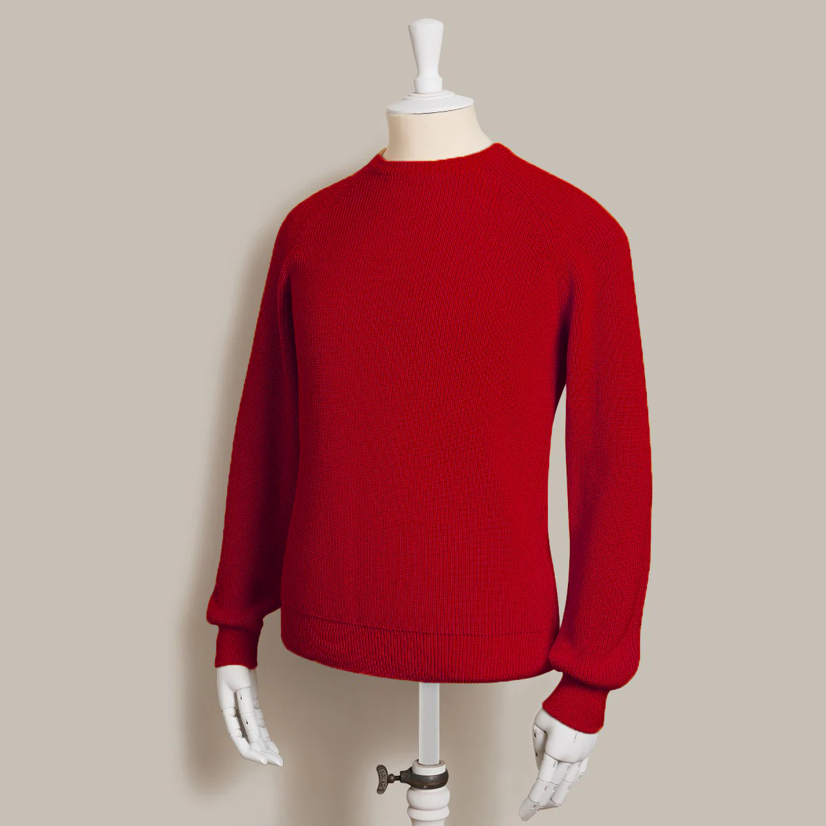 Ribbed Cotton Raglan Sleeved Sweater In Dark Red - Image 2
