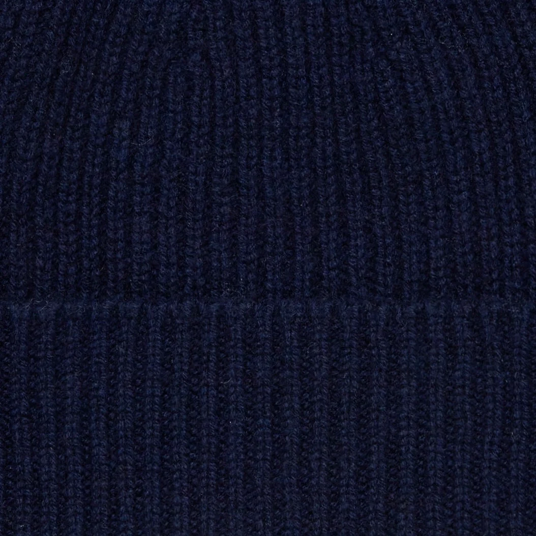 Ribbed Knit Cashmere Hat In Navy - Image 2