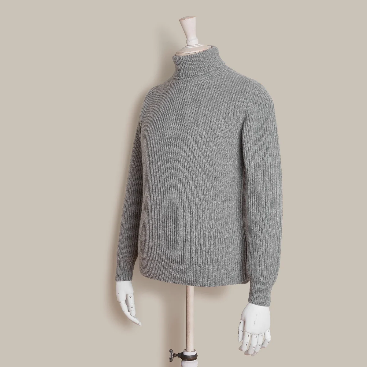 Ribbed Cashmere Blend Roll Neck In Grey - Image 2