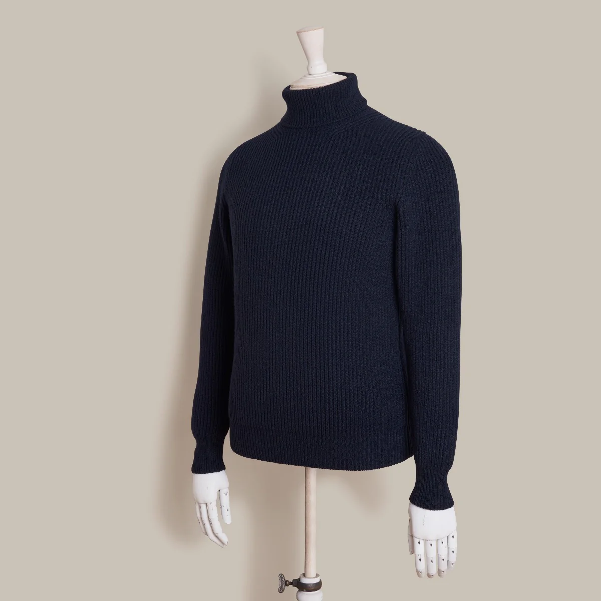 Ribbed Cashmere Blend Roll Neck In Navy - Image 2