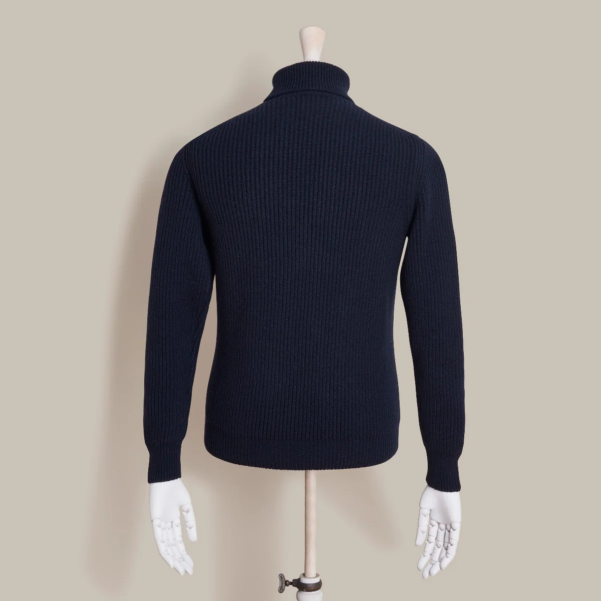 Ribbed Cashmere Blend Roll Neck In Navy - Image 3