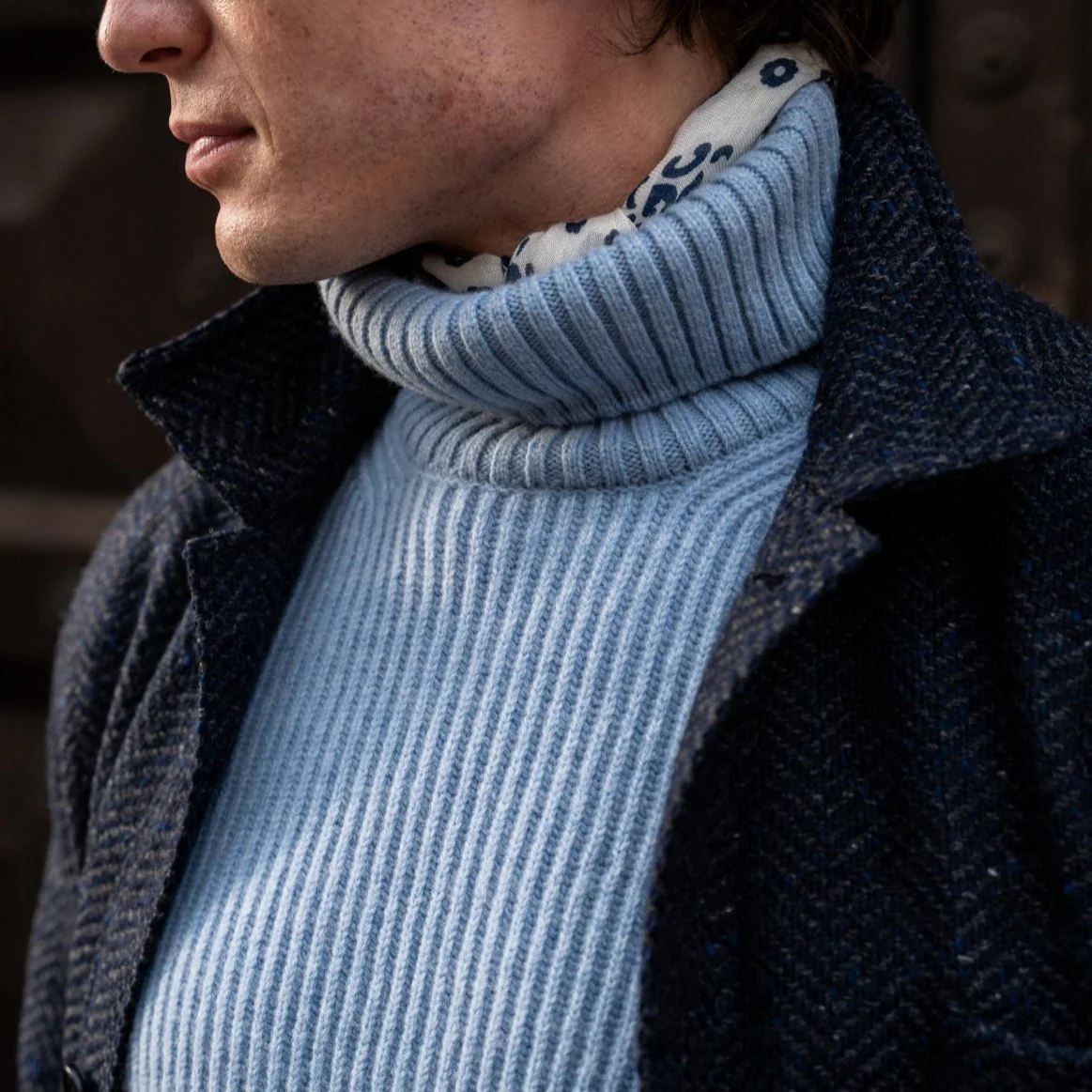 Ribbed Cashmere Blend Roll Neck In Sky - Image 2