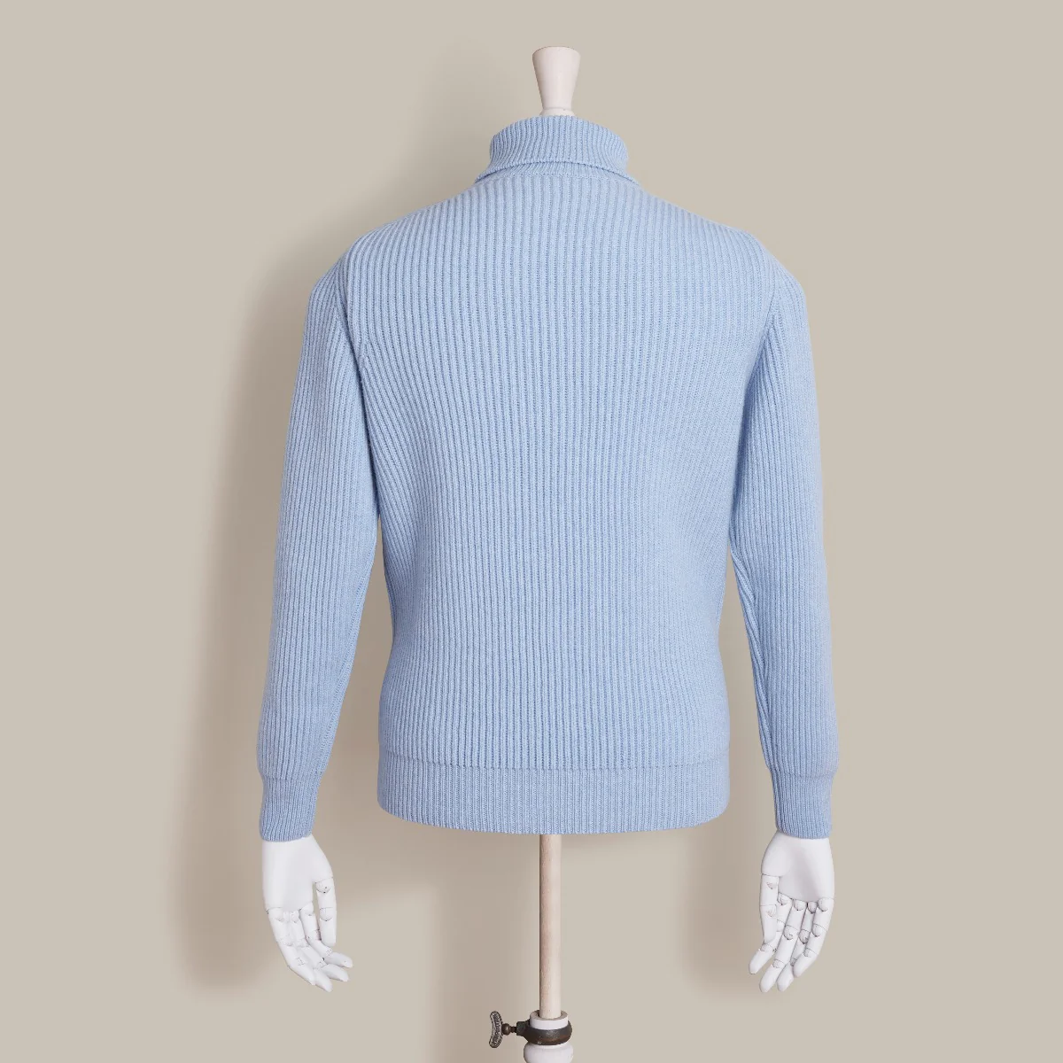Ribbed Cashmere Blend Roll Neck In Sky - Image 3