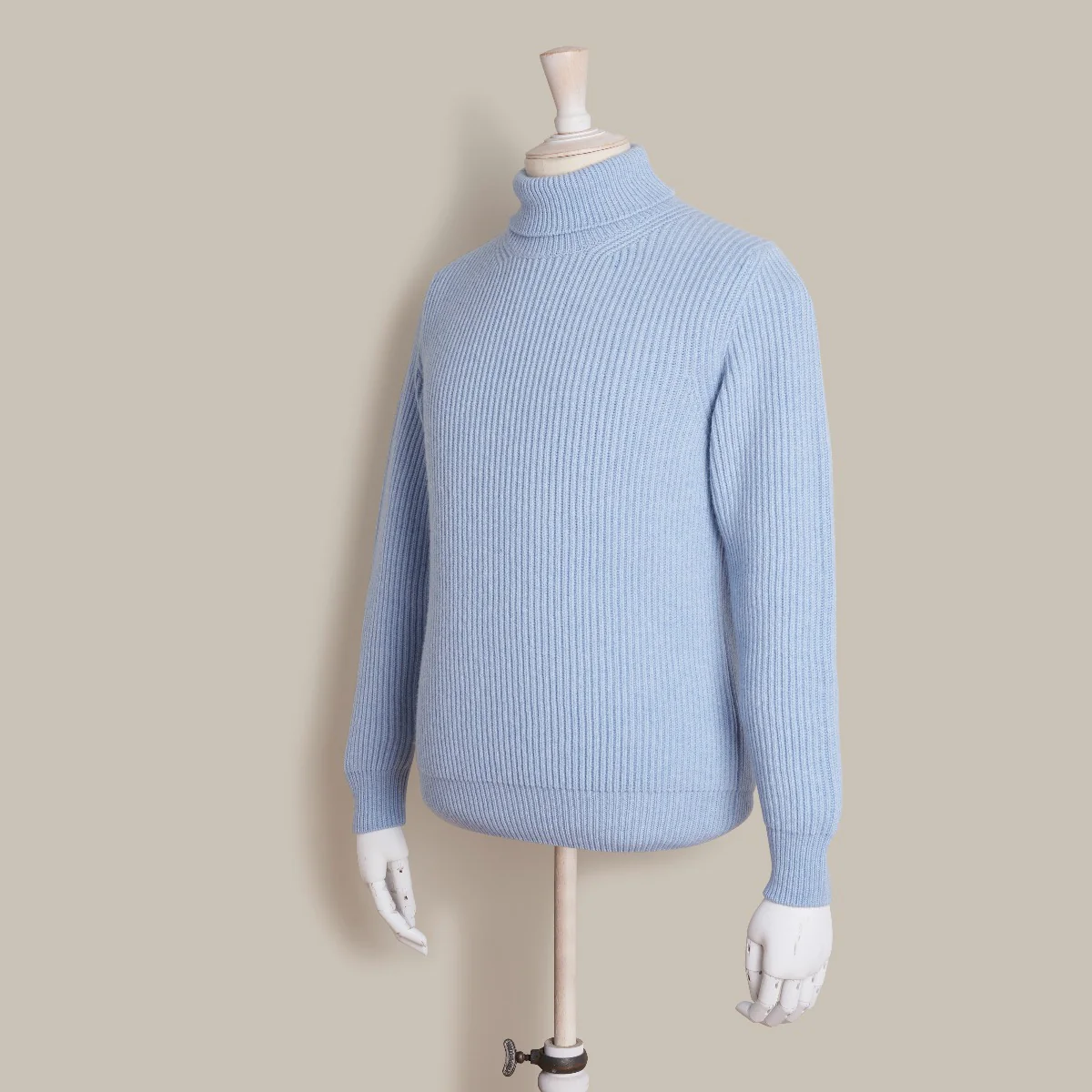 Ribbed Cashmere Blend Roll Neck In Sky - Image 4