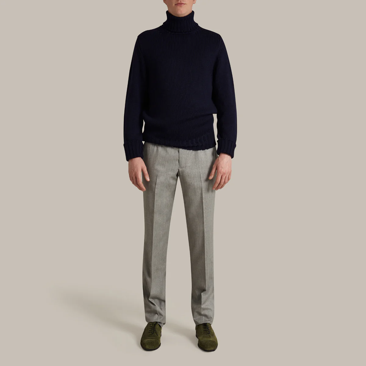 Roll Neck Merino Pullover In Navy - Image 2