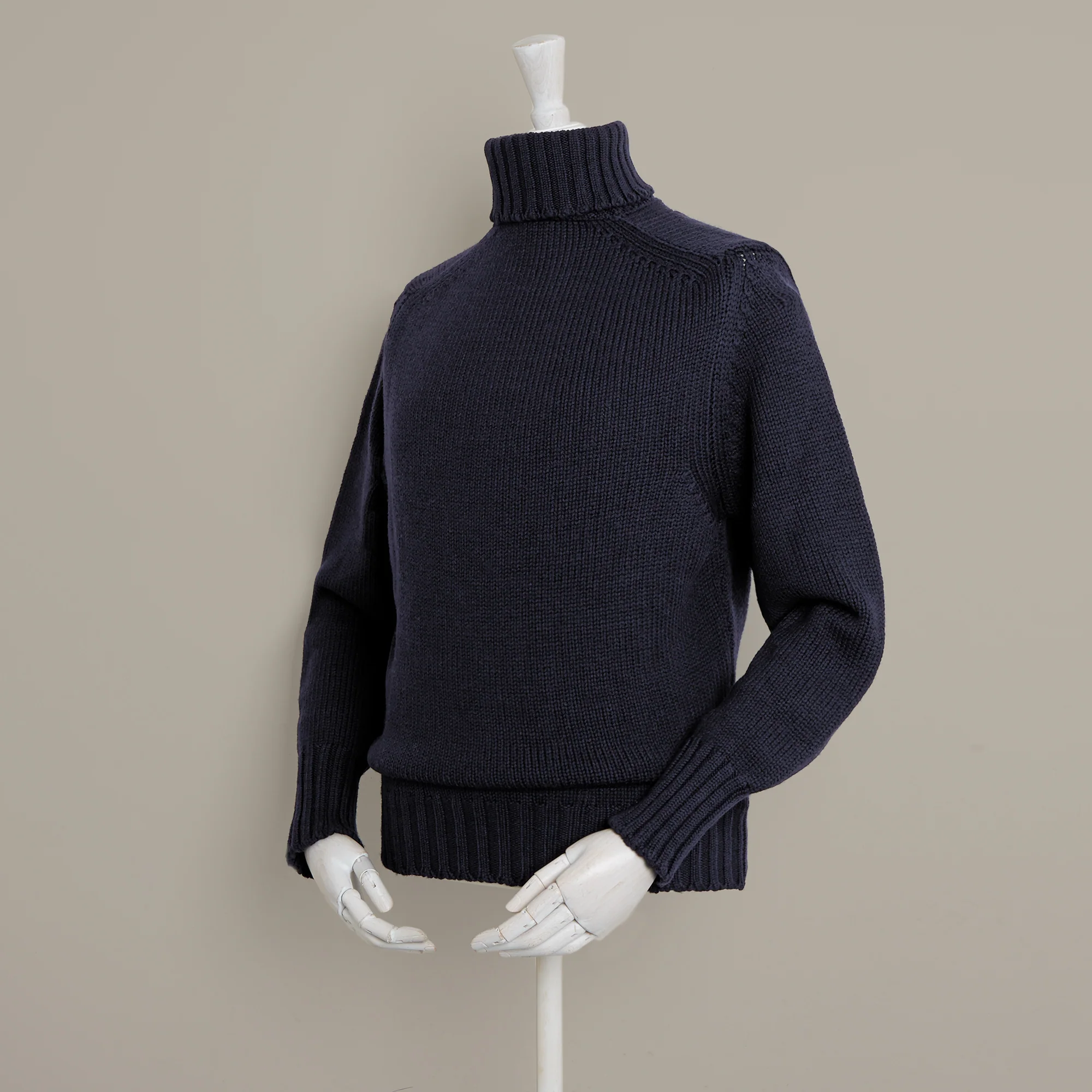 Roll Neck Merino Pullover In Navy - Image 3