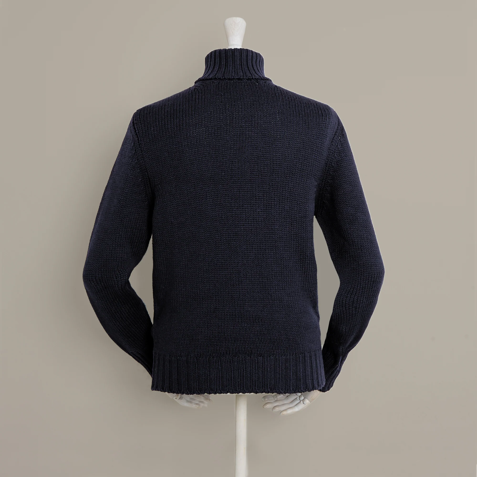 Roll Neck Merino Pullover In Navy - Image 4