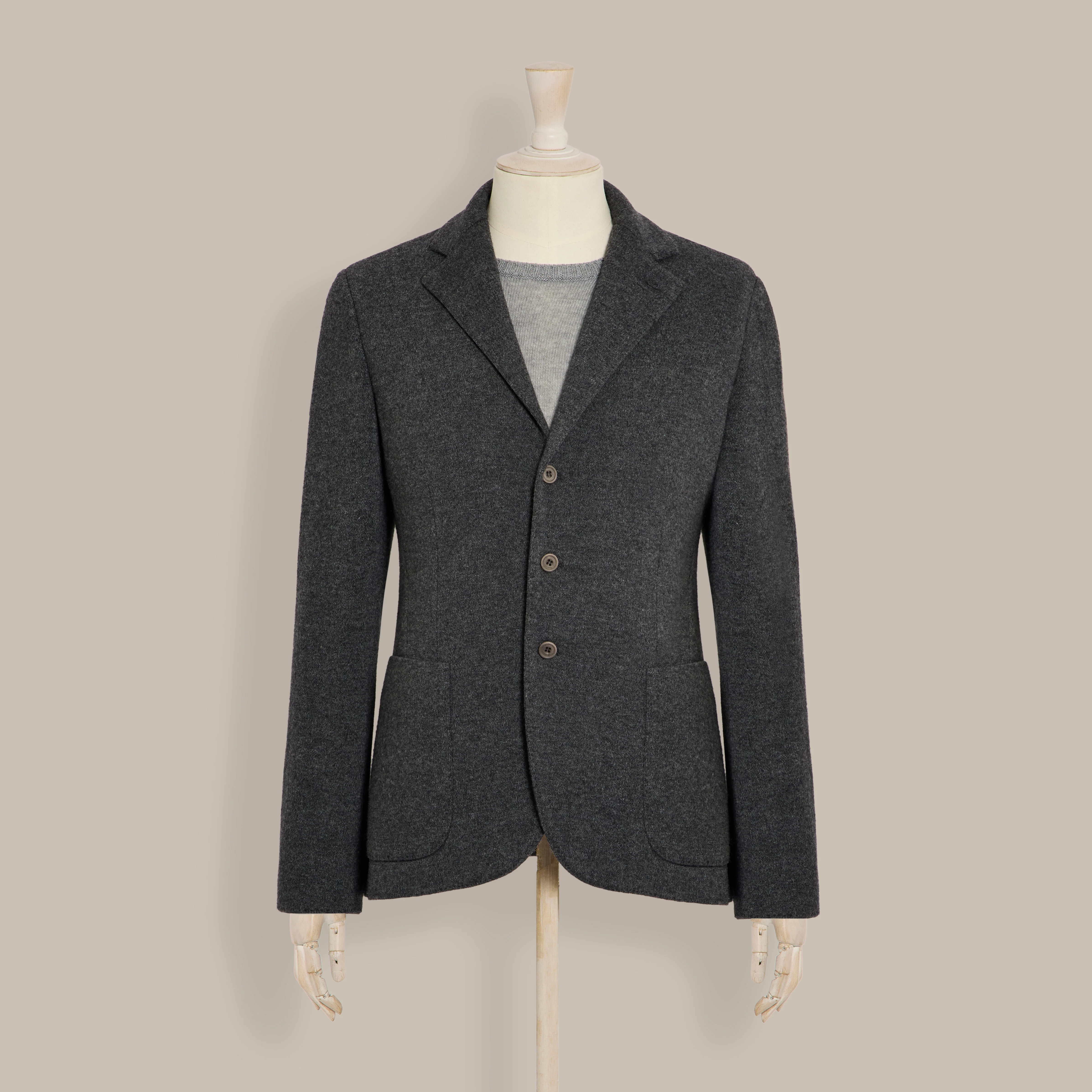 Single Breasted Cashmere Blend Unstructured Knitted Blazer in Grey