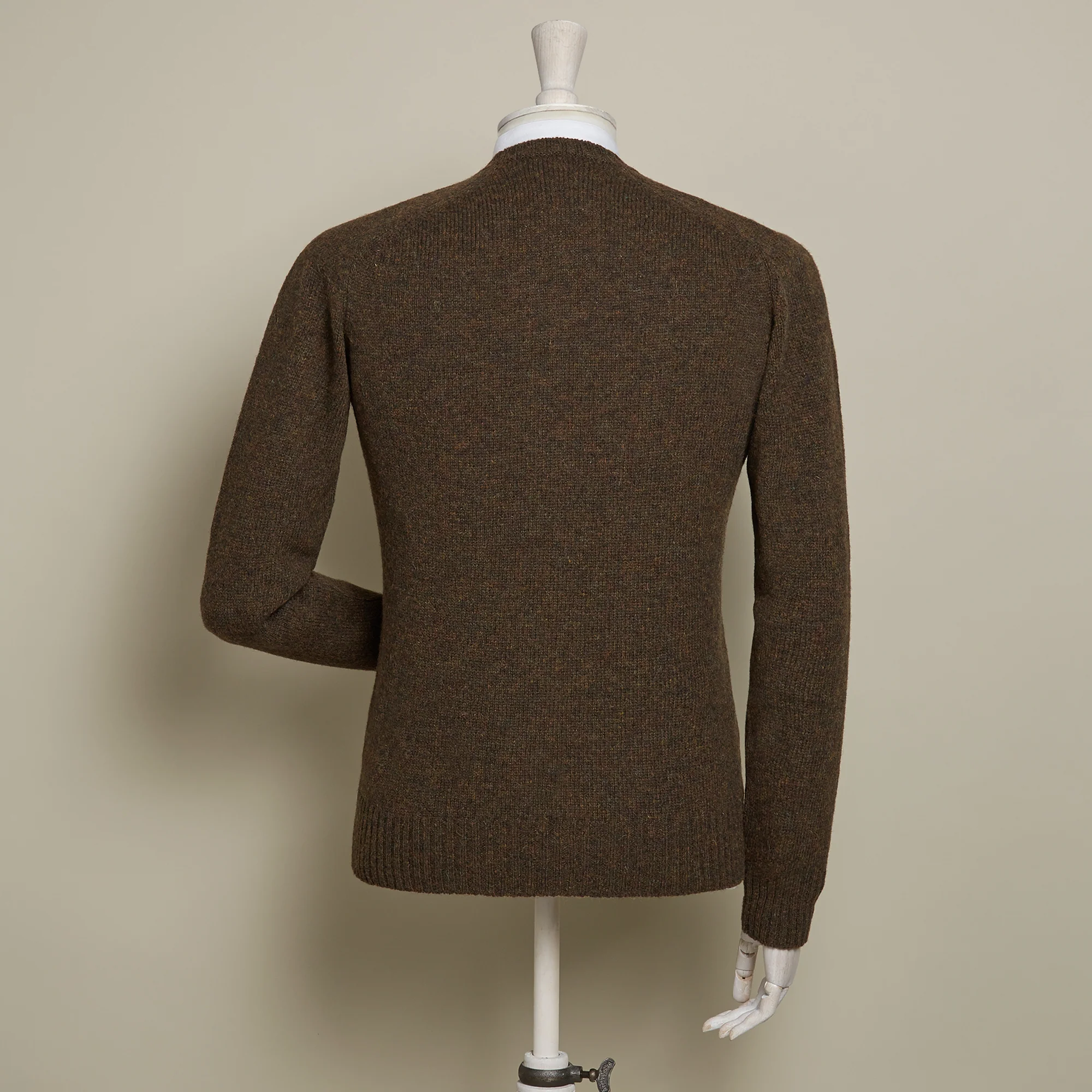 Shetland Sweater In Moss Brown - Image 4