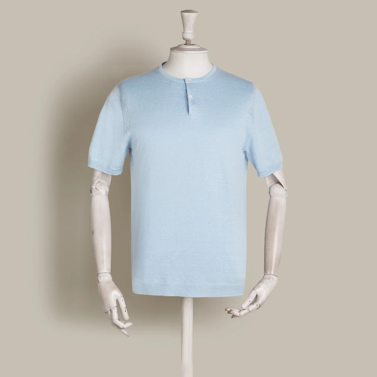 Short Sleeve Knitted Linen Henley Shirt In Light Sky