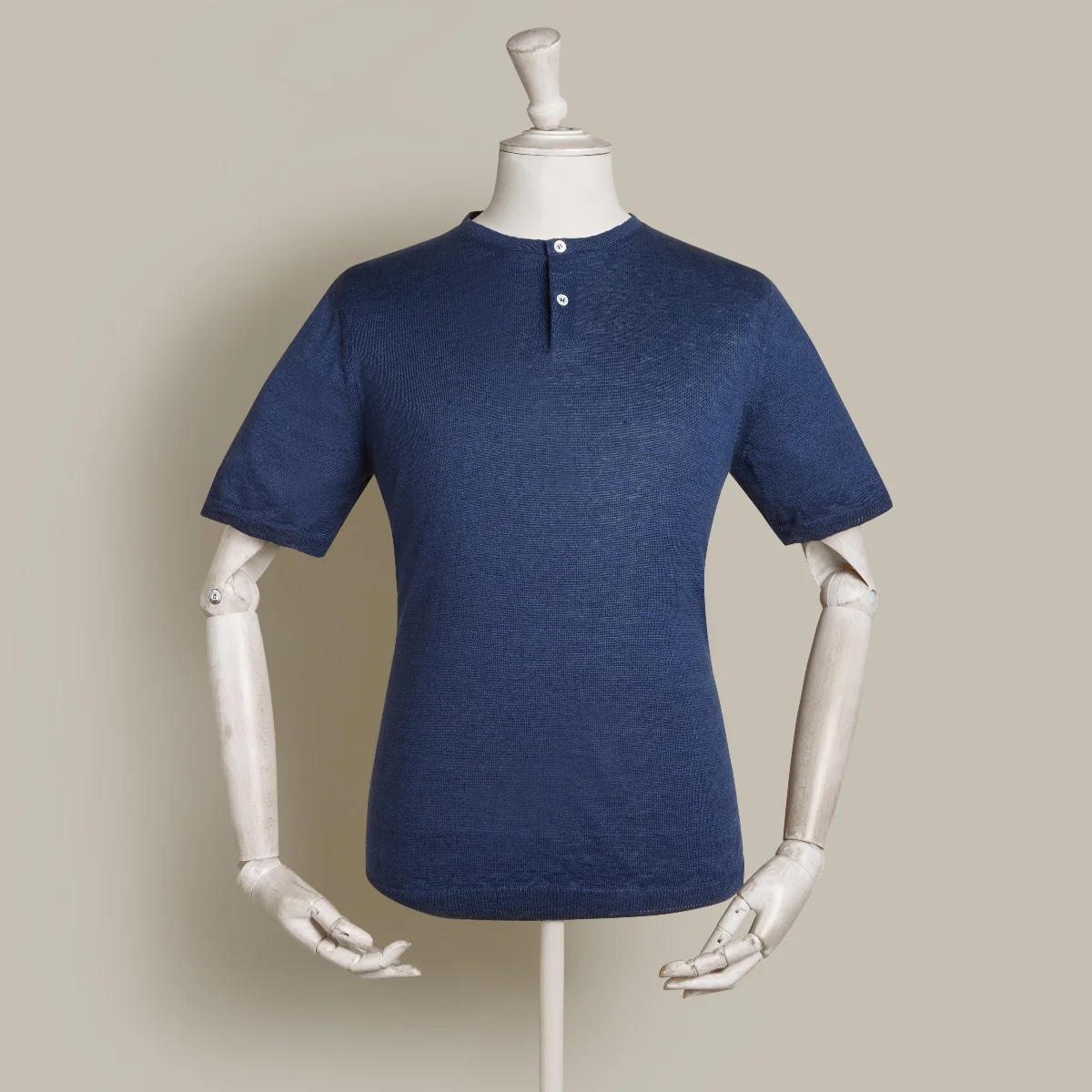 Short Sleeve Knitted Linen Henley Shirt In Navy
