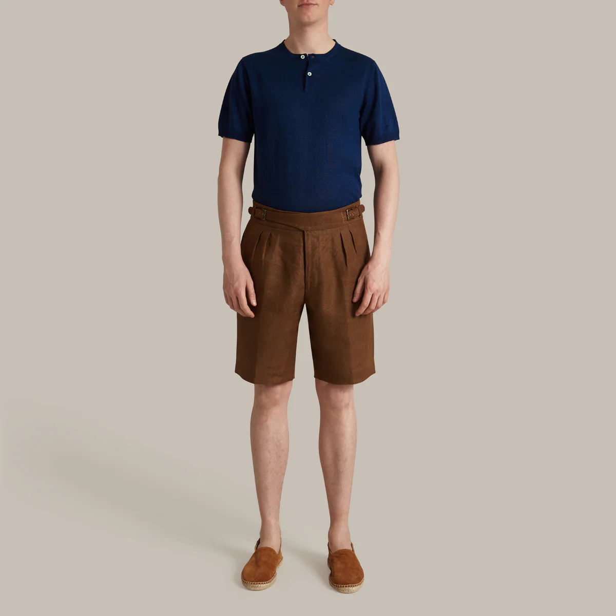 Short Sleeve Knitted Linen Henley Shirt In Navy - Image 2