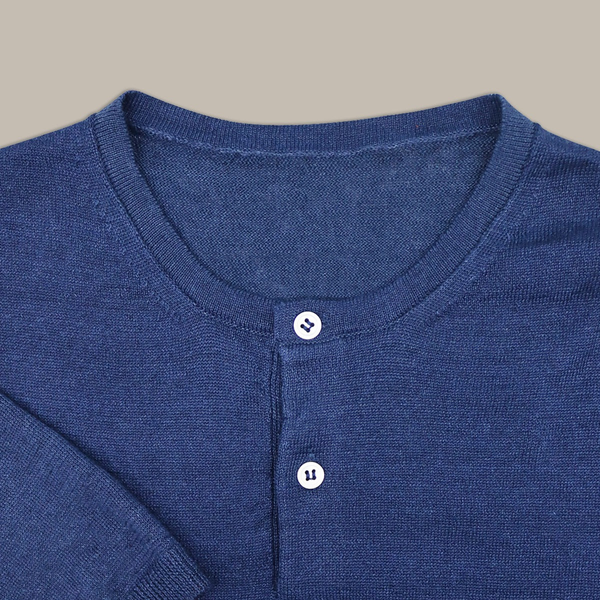 Short Sleeve Knitted Linen Henley Shirt In Navy - Image 5