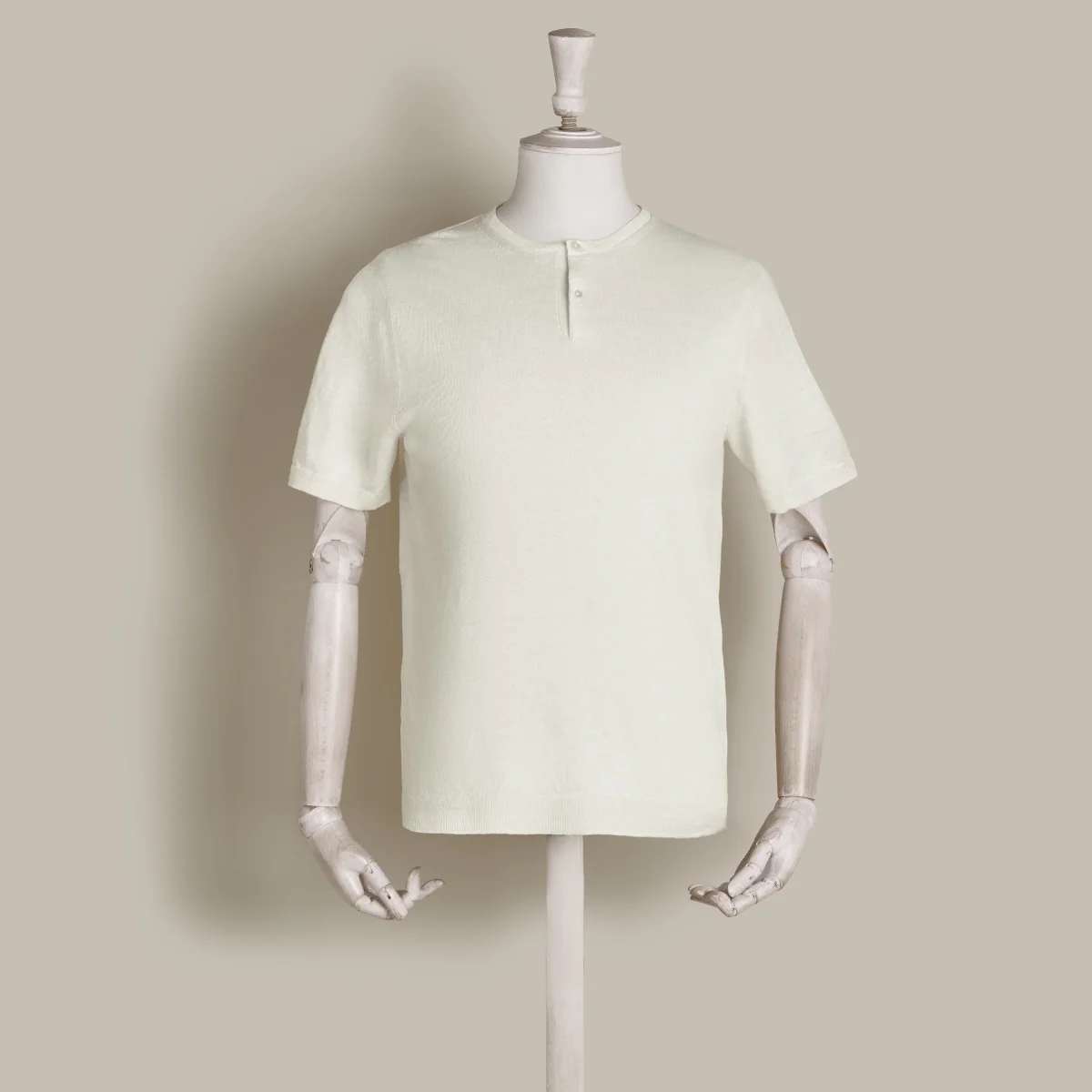 Short Sleeve Knitted Linen Henley Shirt In Off White