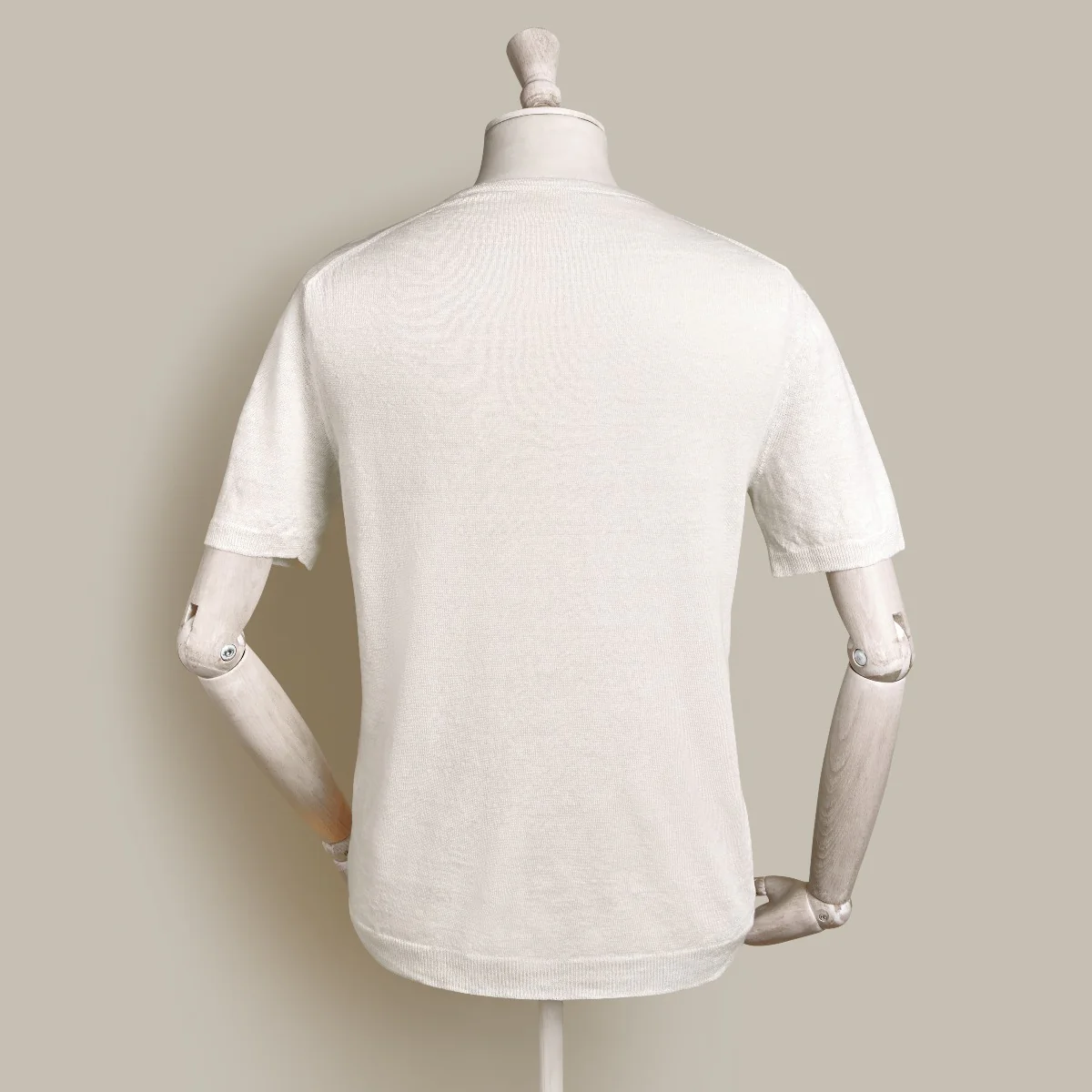 Short Sleeve Knitted Linen Henley Shirt In Off White - Image 3