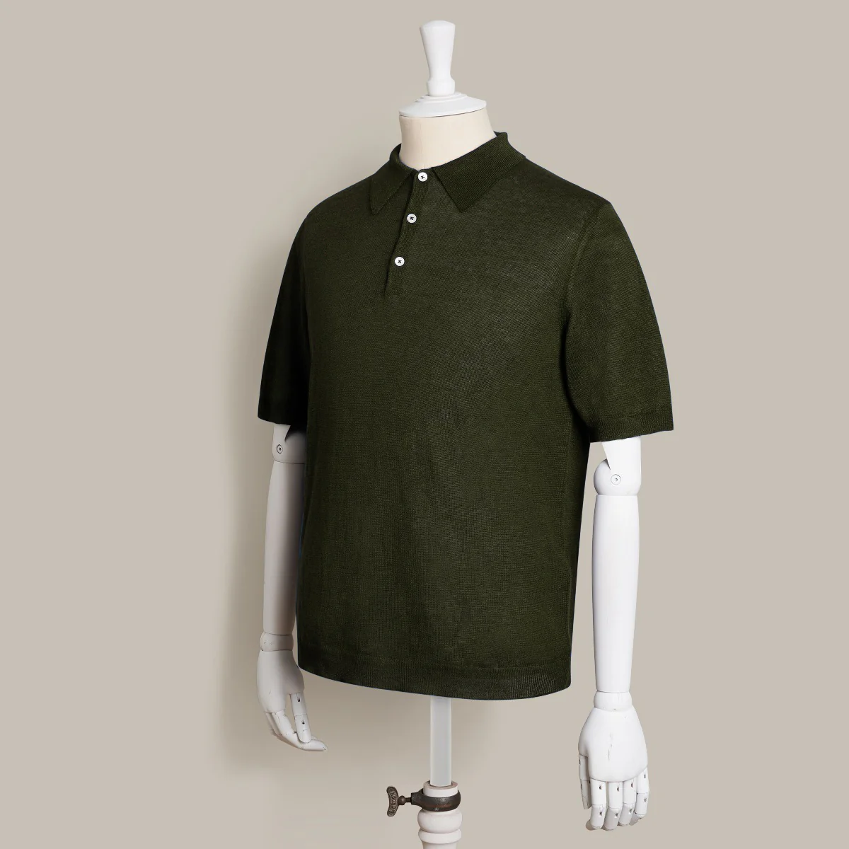 Short Sleeve Knitted Linen Polo Shirt In Khaki - Image 2