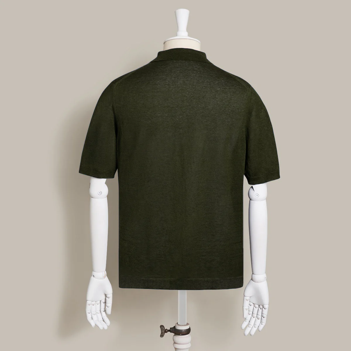 Short Sleeve Knitted Linen Polo Shirt In Khaki - Image 3