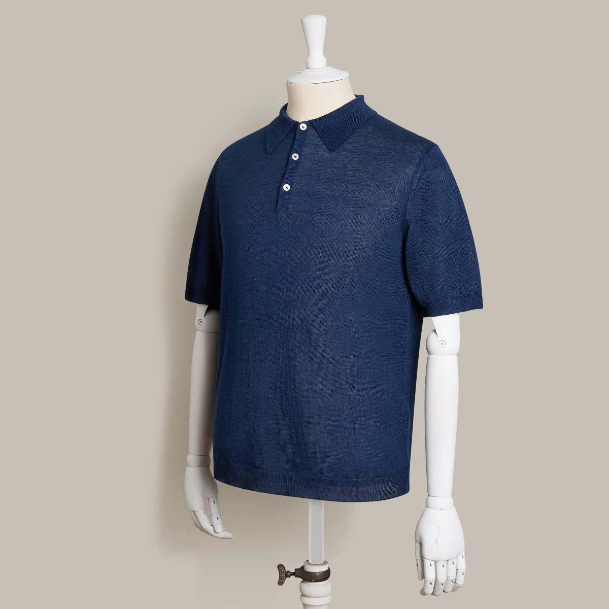 Short Sleeve Knitted Linen Polo Shirt In Navy - Image 2