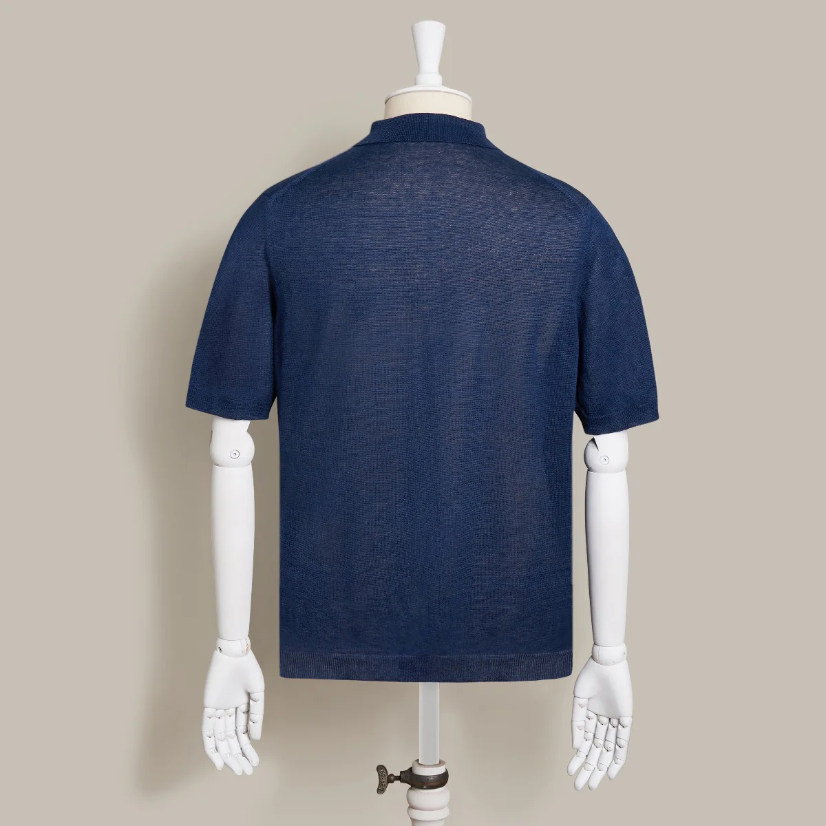 Short Sleeve Knitted Linen Polo Shirt In Navy - Image 3