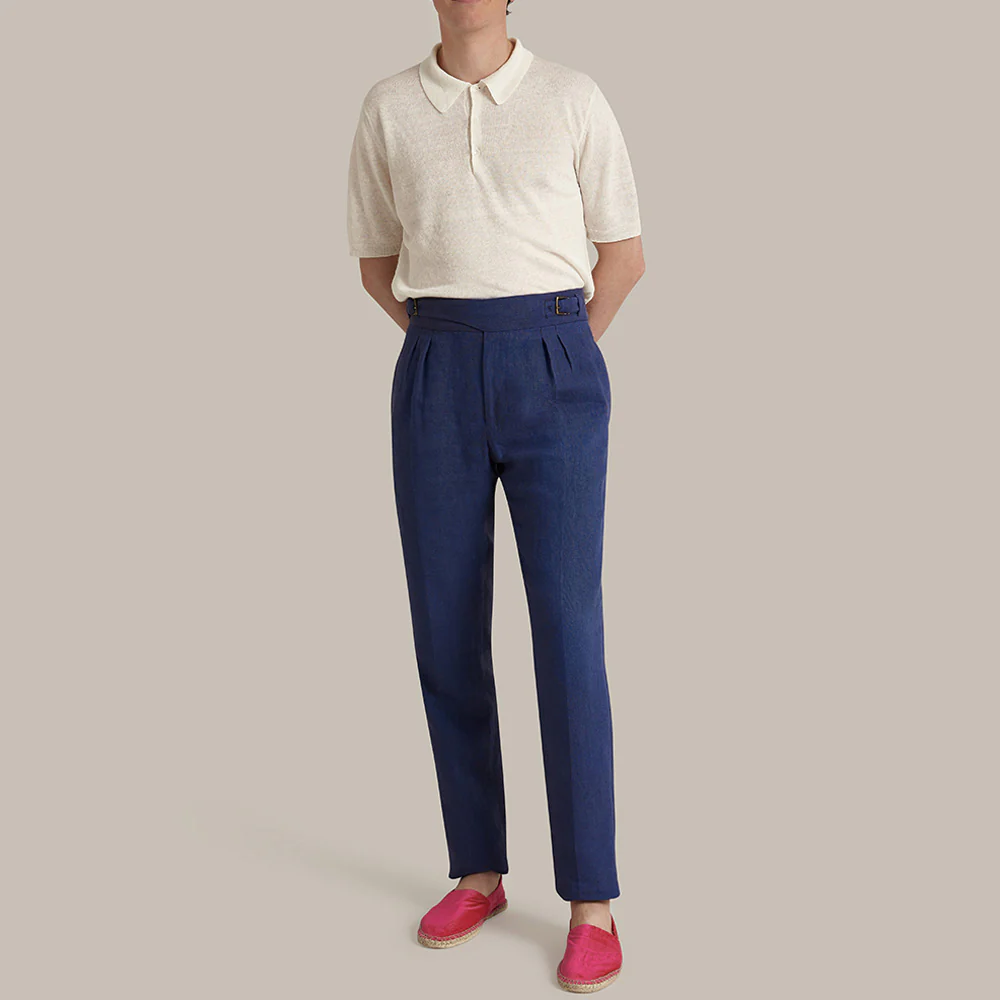 Short Sleeve Knitted Linen Polo Shirt In Off White - Image 2