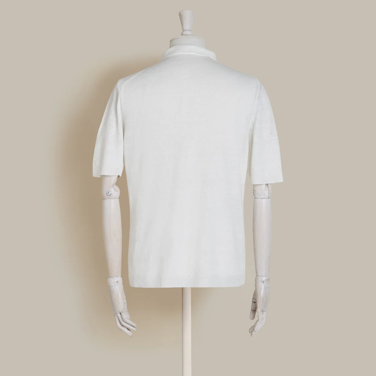 Short Sleeve Knitted Linen Polo Shirt In Off White - Image 3