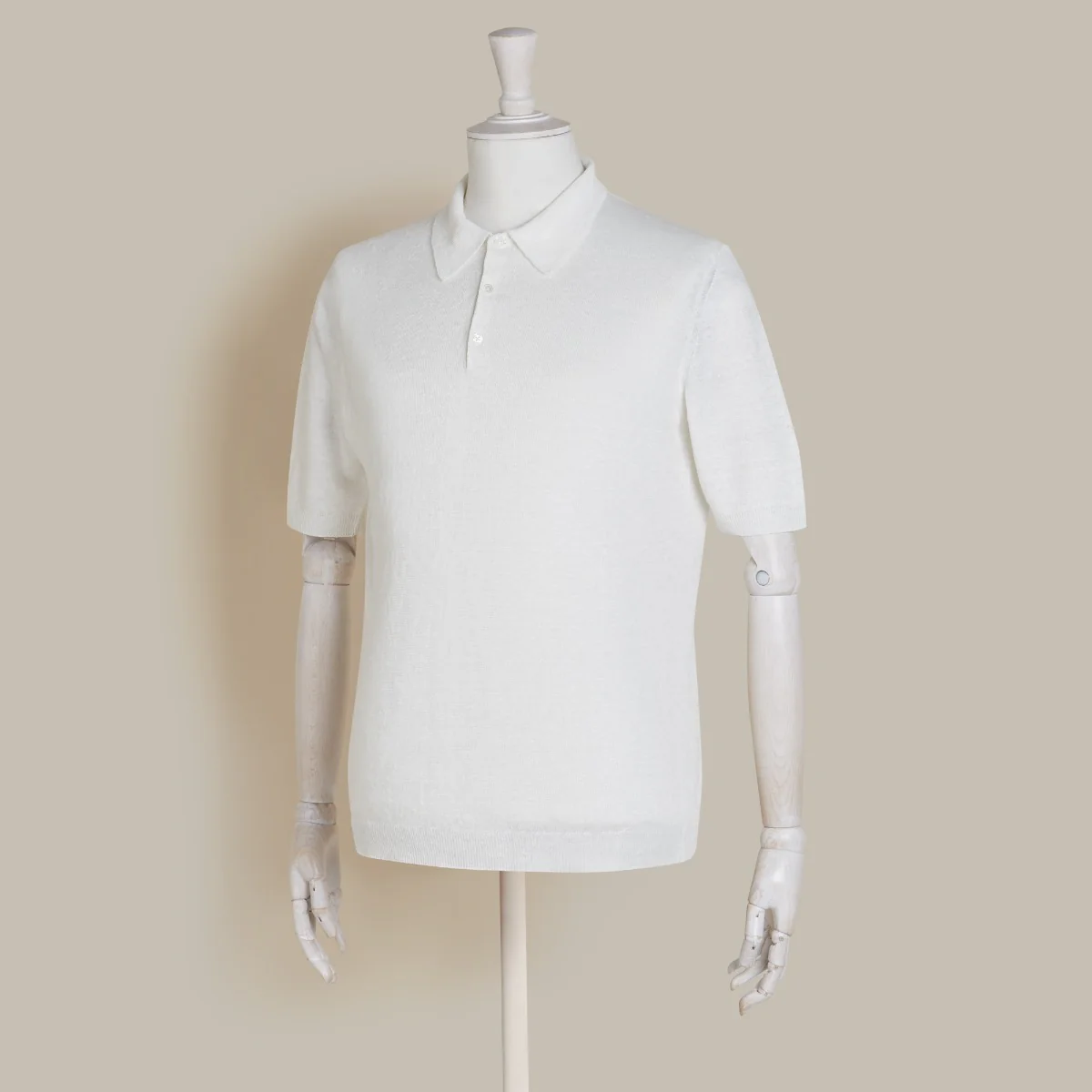 Short Sleeve Knitted Linen Polo Shirt In Off White - Image 4