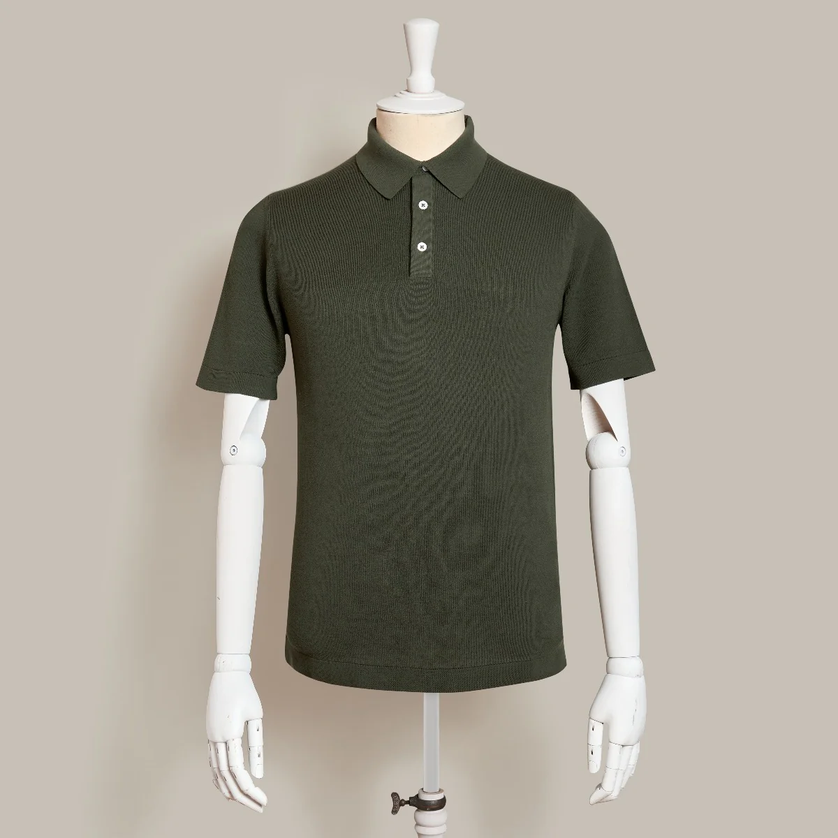 Short Sleeve Knitted Polo Shirt In Khaki