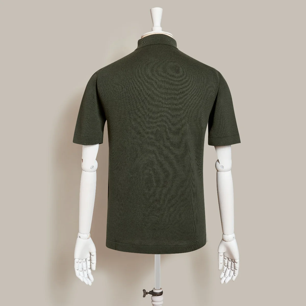 Short Sleeve Knitted Polo Shirt In Khaki - Image 2