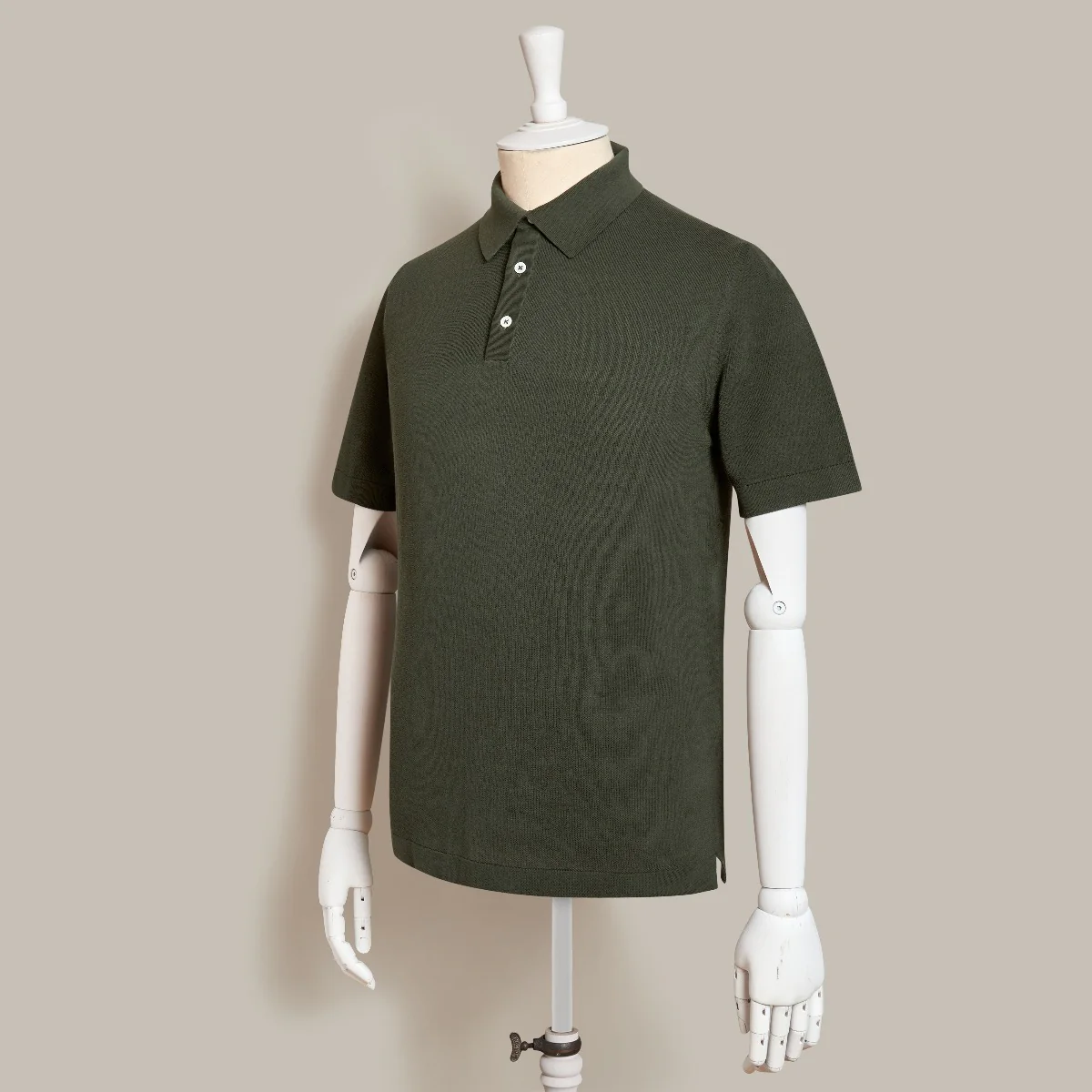 Short Sleeve Knitted Polo Shirt In Khaki - Image 3