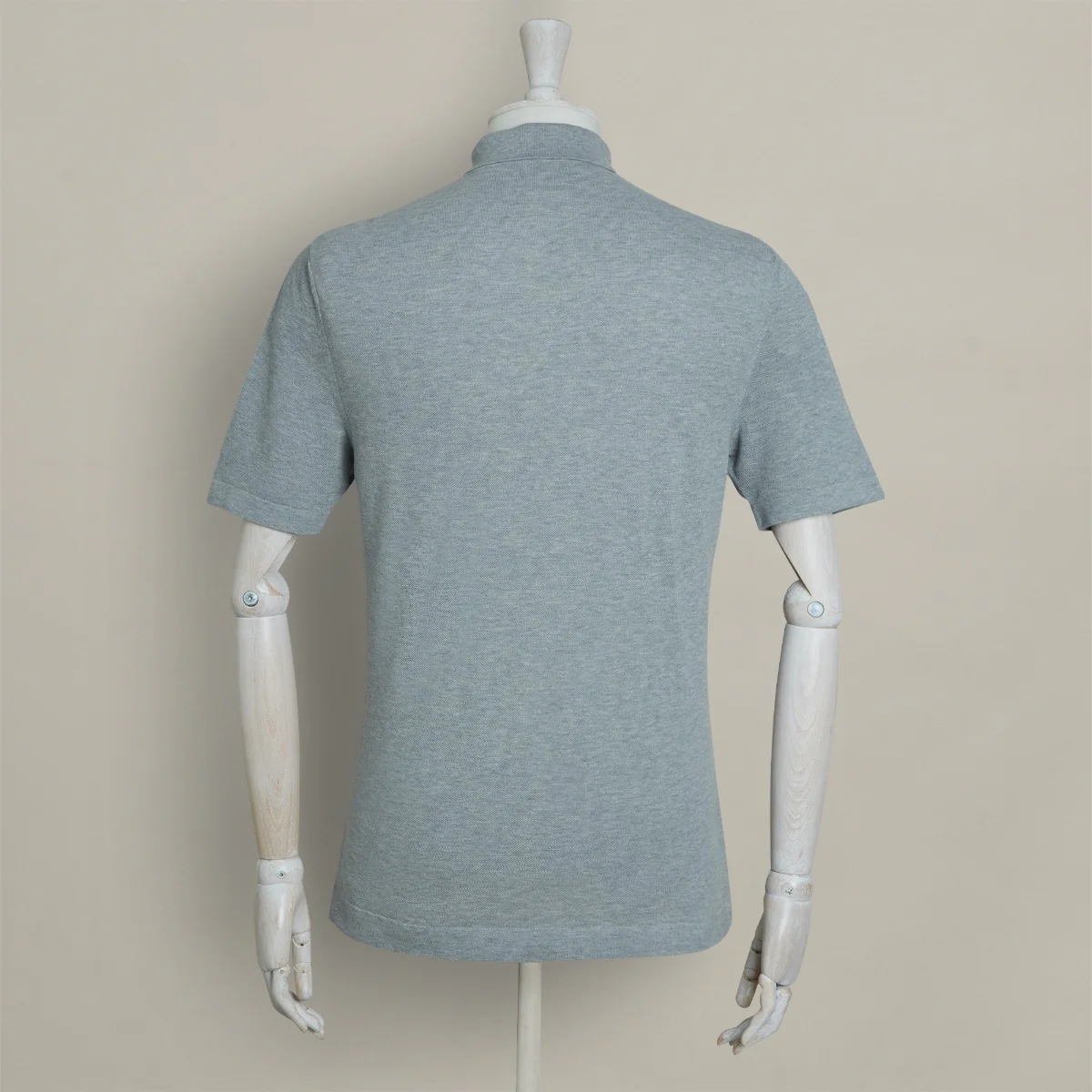 Short Sleeve Knitted Polo Shirt In Light Grey - Image 2