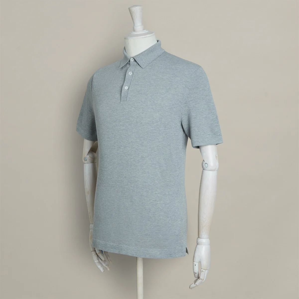 Short Sleeve Knitted Polo Shirt In Light Grey - Image 3