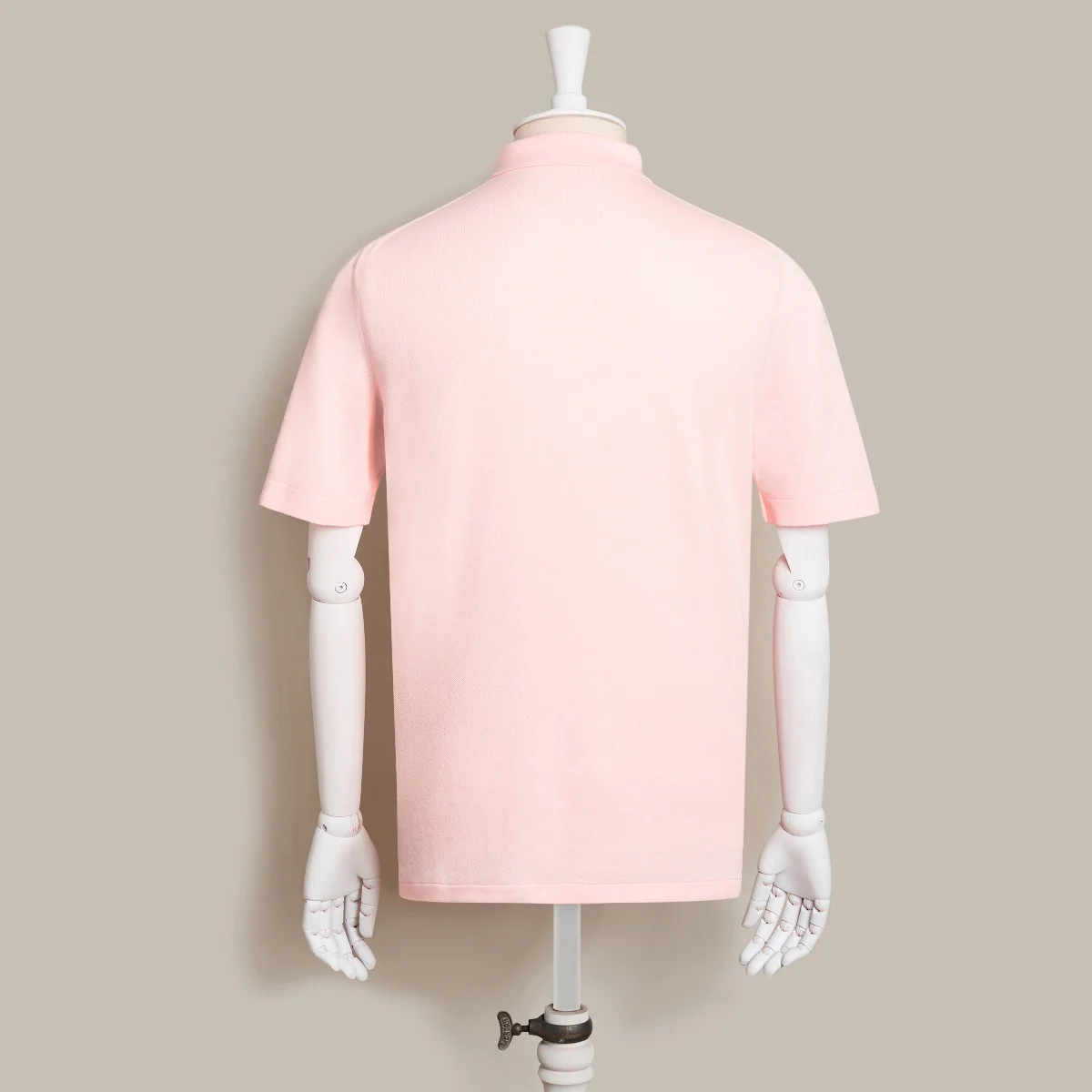 Short Sleeve Knitted Polo Shirt In Light Pink - Image 3