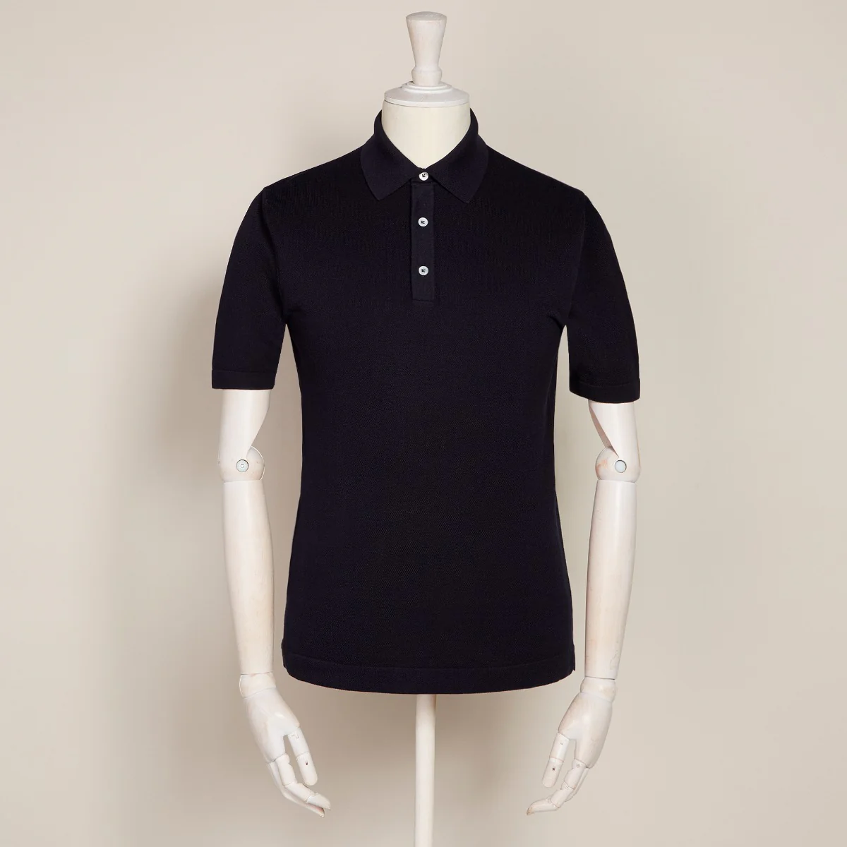 Short Sleeve Knitted Polo Shirt In Navy