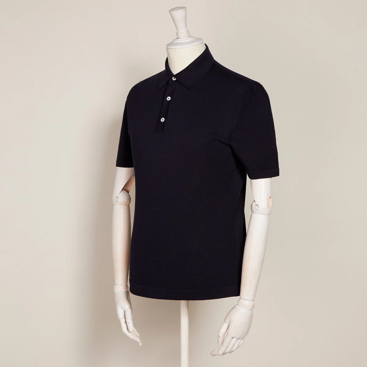 Short Sleeve Knitted Polo Shirt In Navy - Image 3