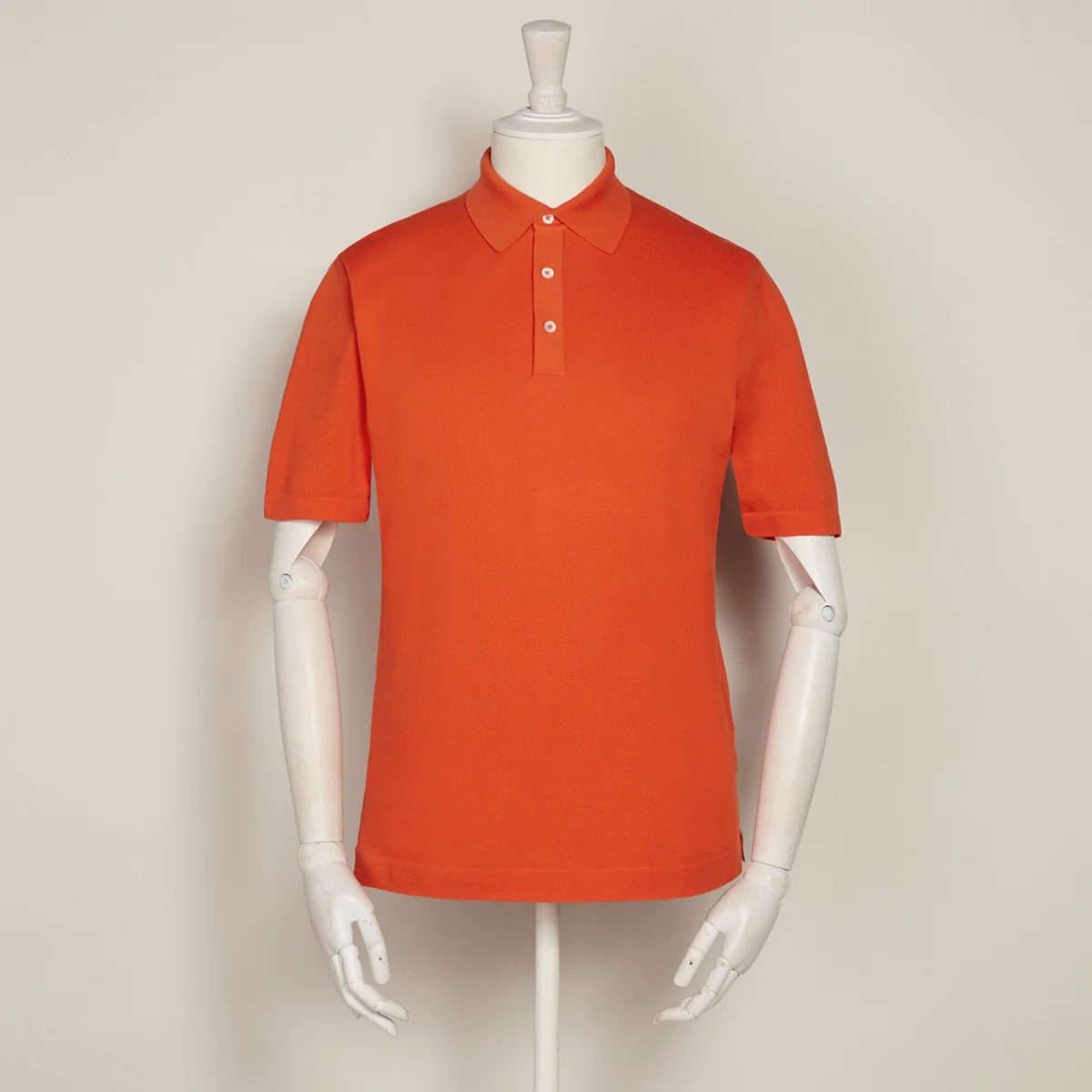 Short Sleeve Knitted Polo Shirt In Orange