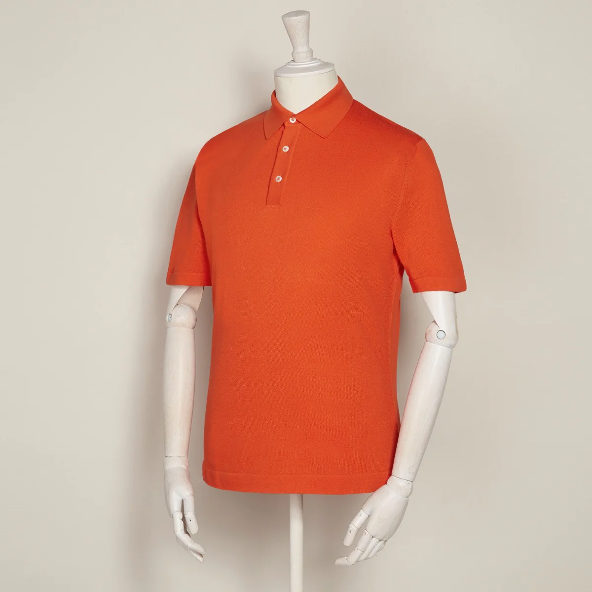Short Sleeve Knitted Polo Shirt In Orange - Image 3