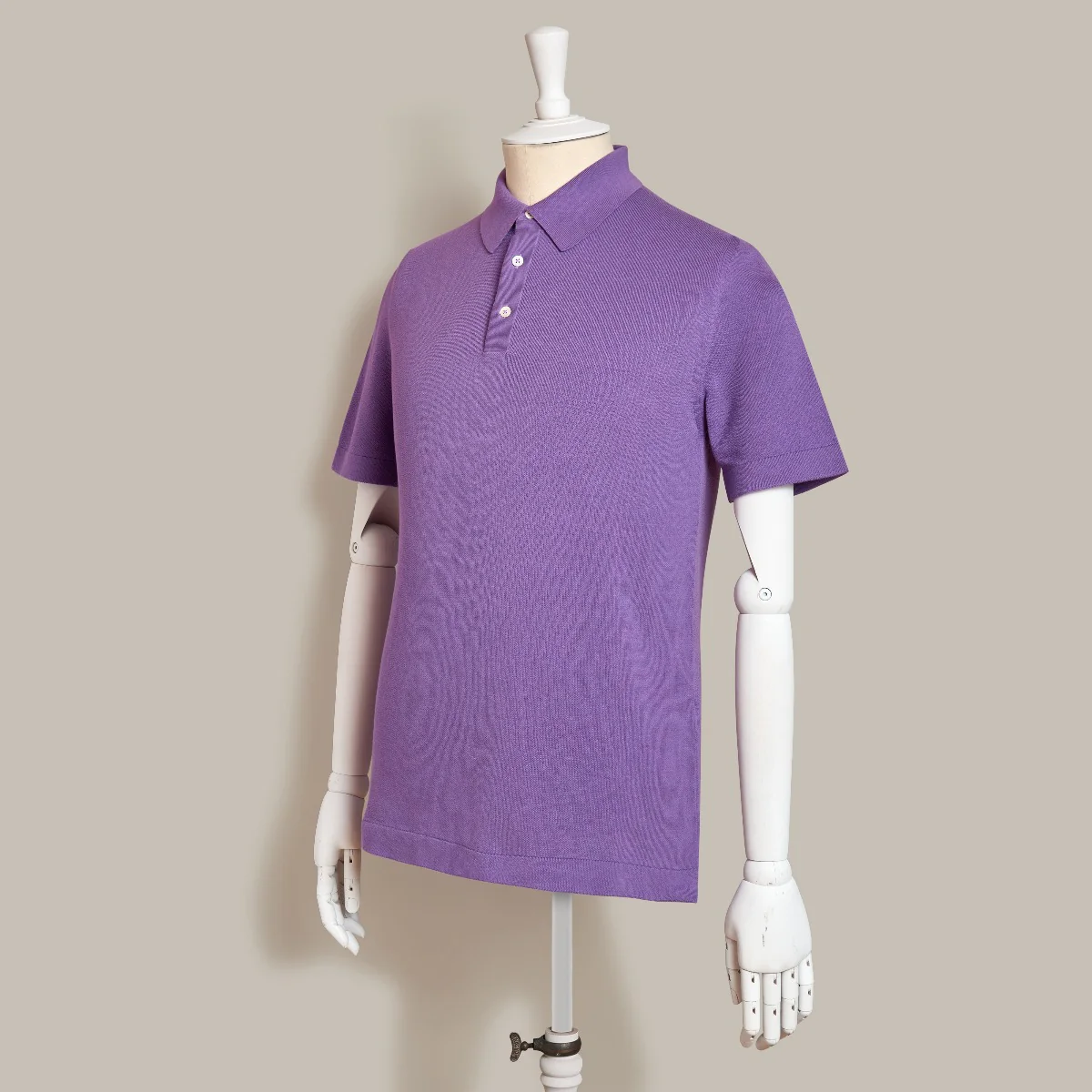 Short Sleeve Knitted Polo Shirt In Purple - Image 3